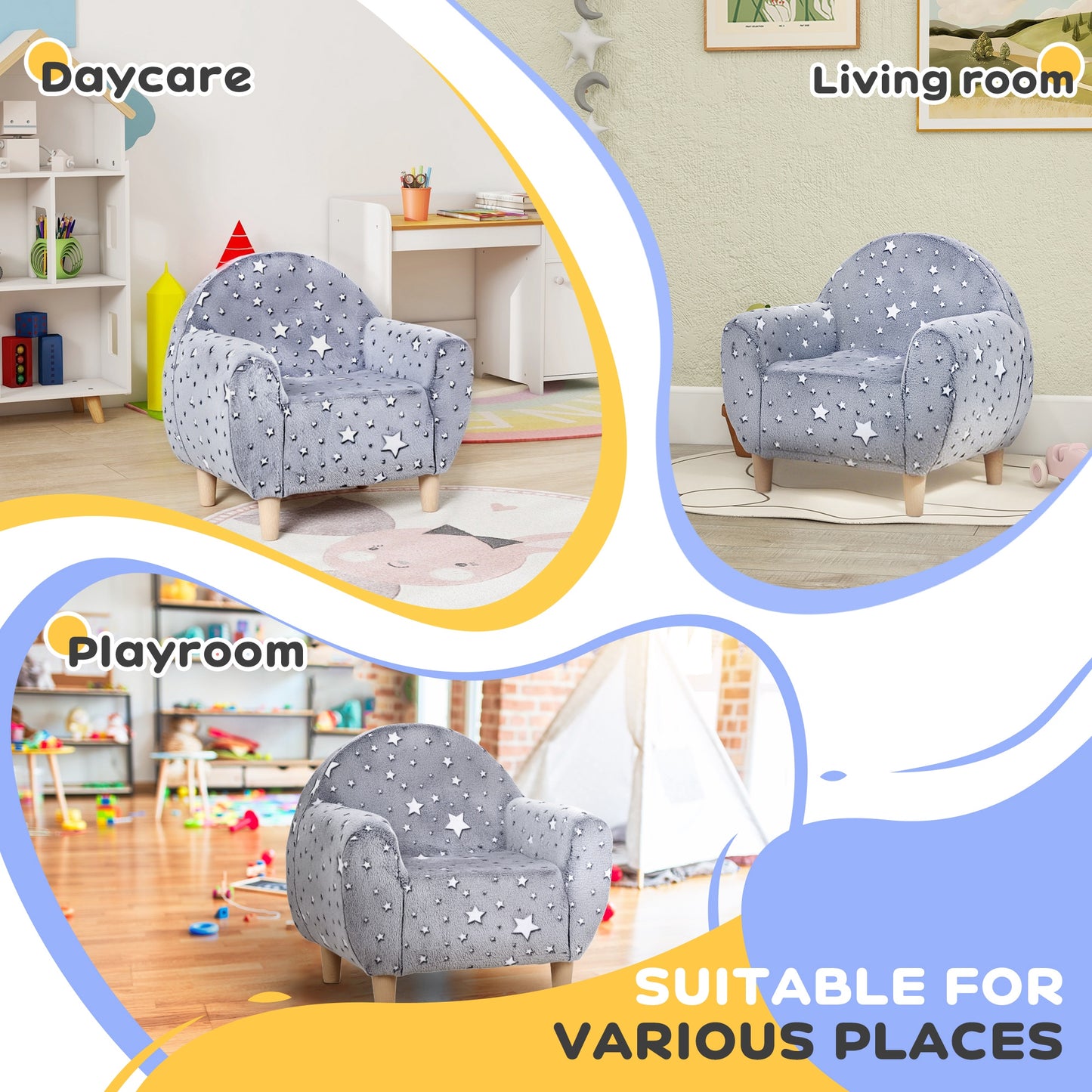 Kids Armchair, Glow in the Dark Chair with Star Design for Bedroom