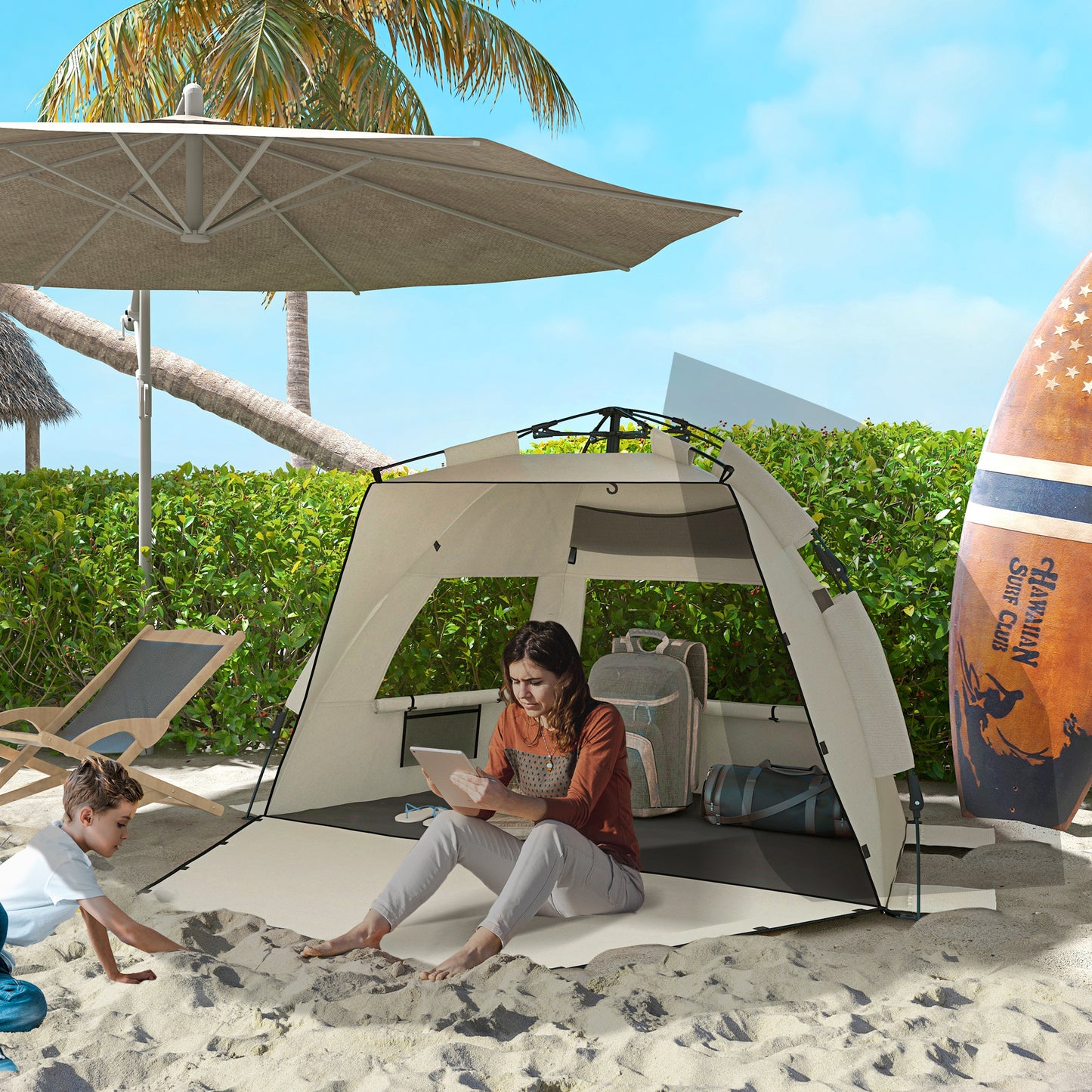 Three-Man UPF15+ Beach Tent, with Extended Floor