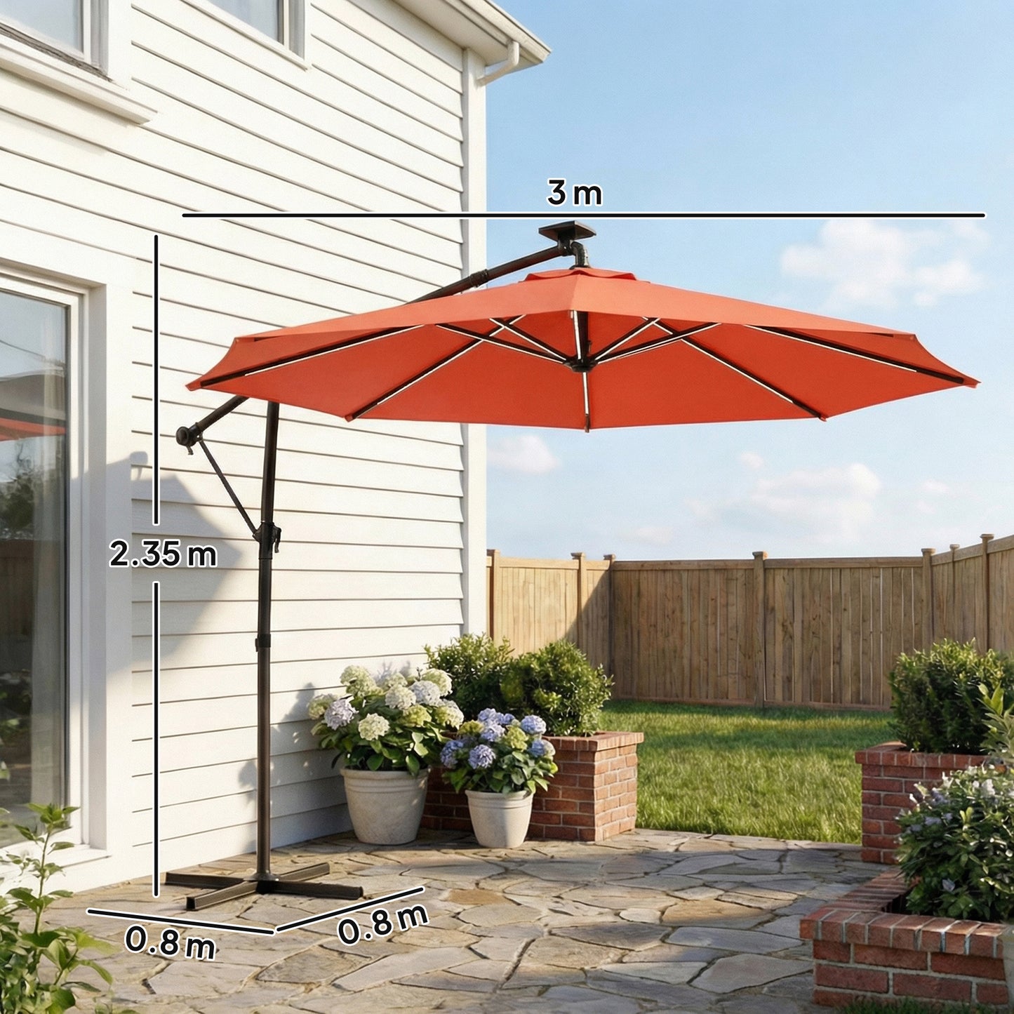3 m Garden Cantilever Parasol with LED Solar Light