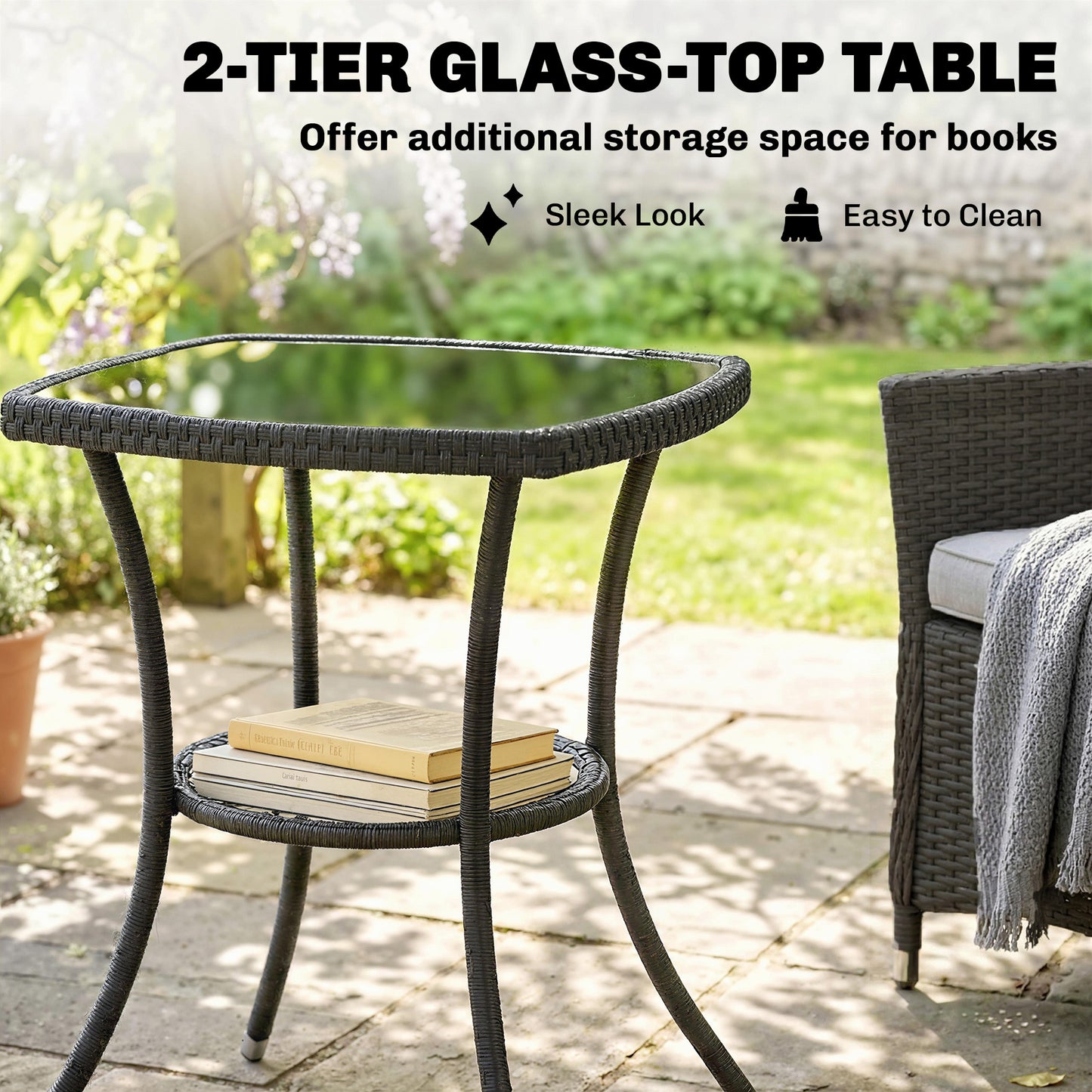 3 Piece Rattan Bistro Set, PE Wicker Garden Furniture Conversation