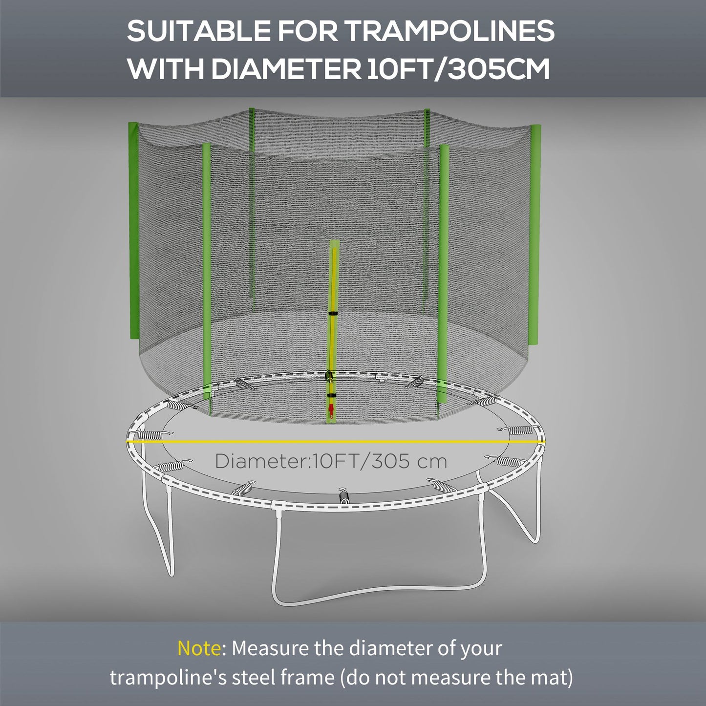 10ft Trampoline Net Replacement with 6 Plastic Pole Covers