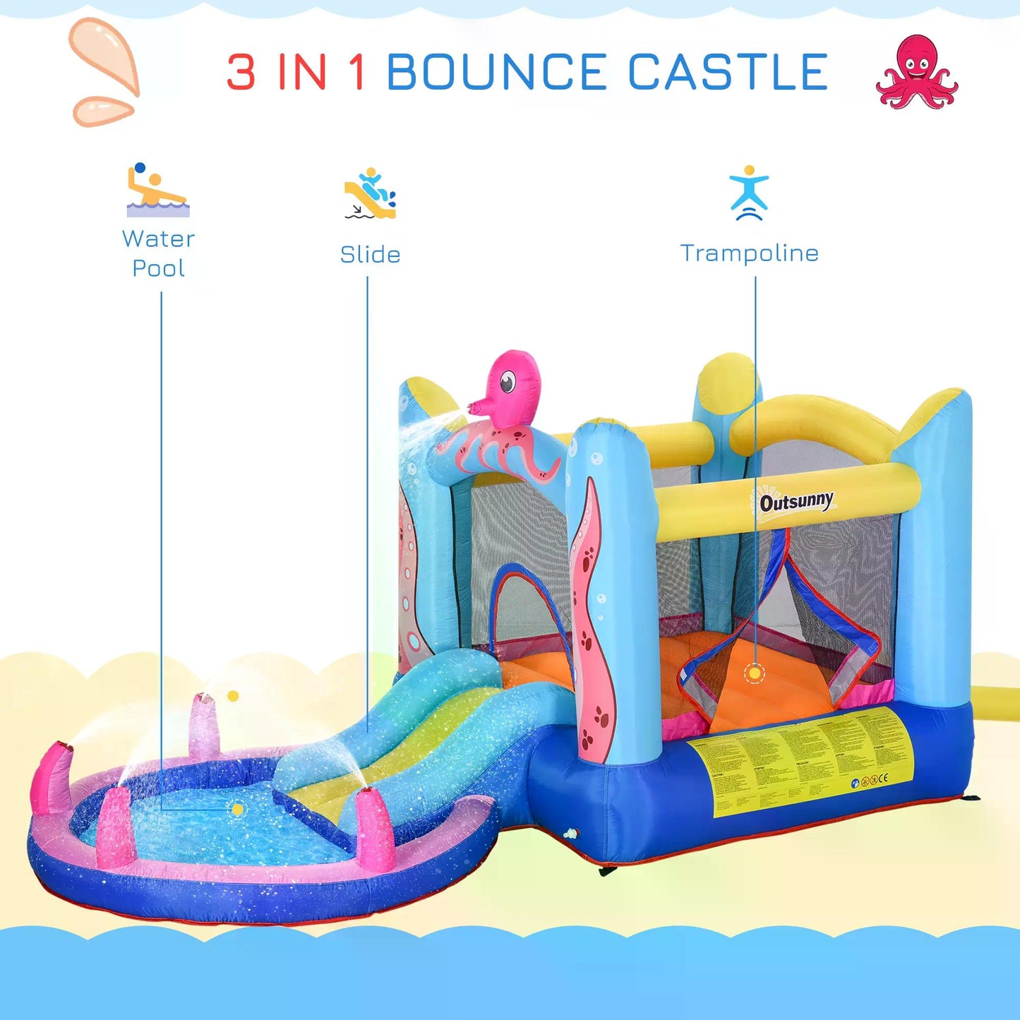 Bounce Castle Inflatable Trampoline Slide Pool Octopus Design 3.8 x