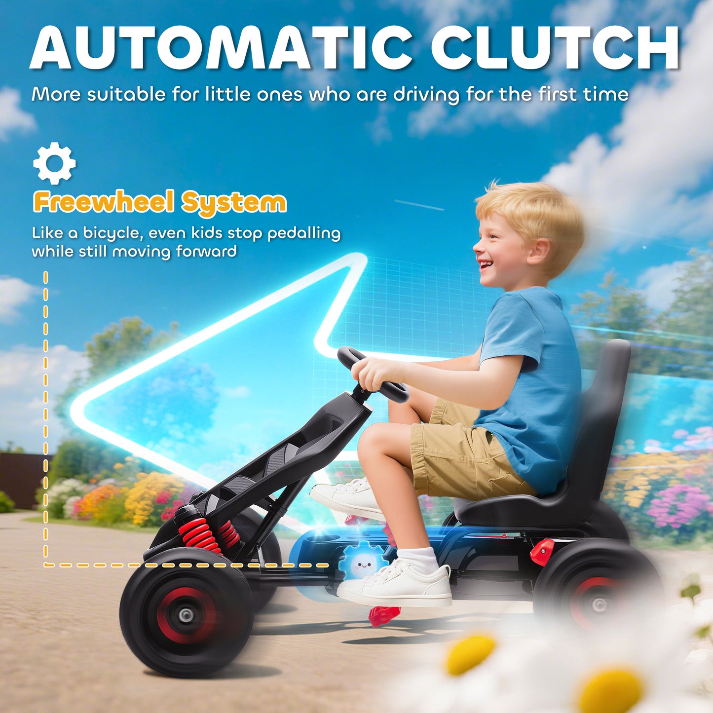 Pedal Go Kart for Kids Aged 3-6 Years, with Freewheel System, Brake