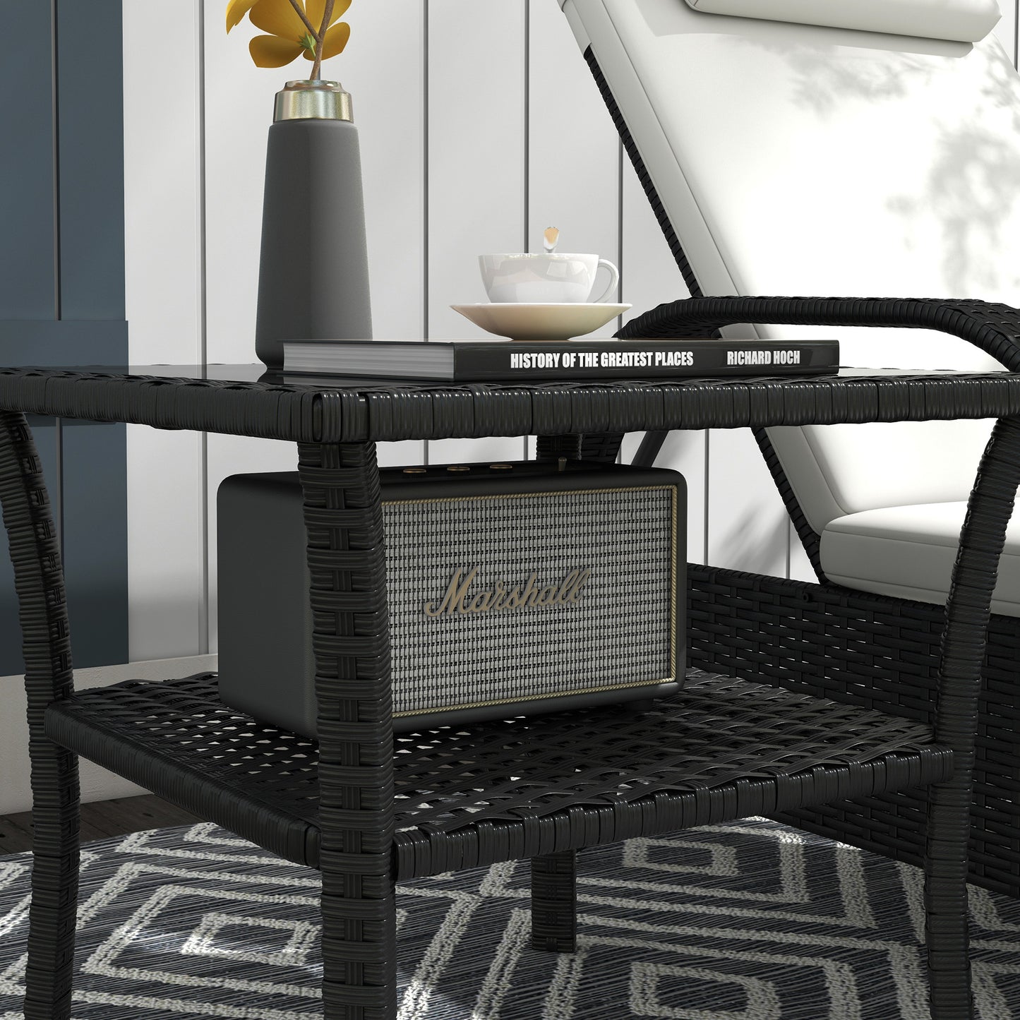 Two-tier PE Rattan Square Coffee Table