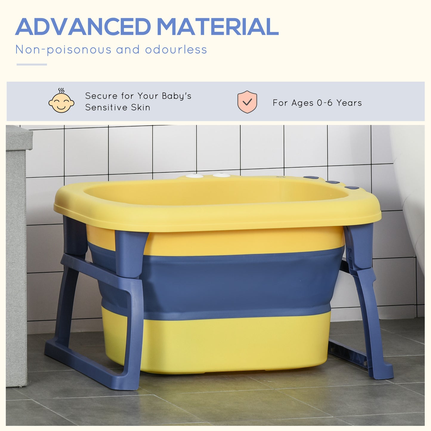 Baby Bathtub for 0-6 Years Collapsible Non-Slip Portable