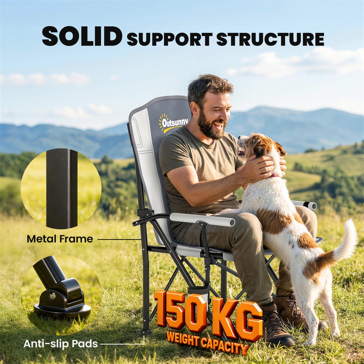 Padded Camping Chair Adults Heavy Duty Folding Chair Side Pocket