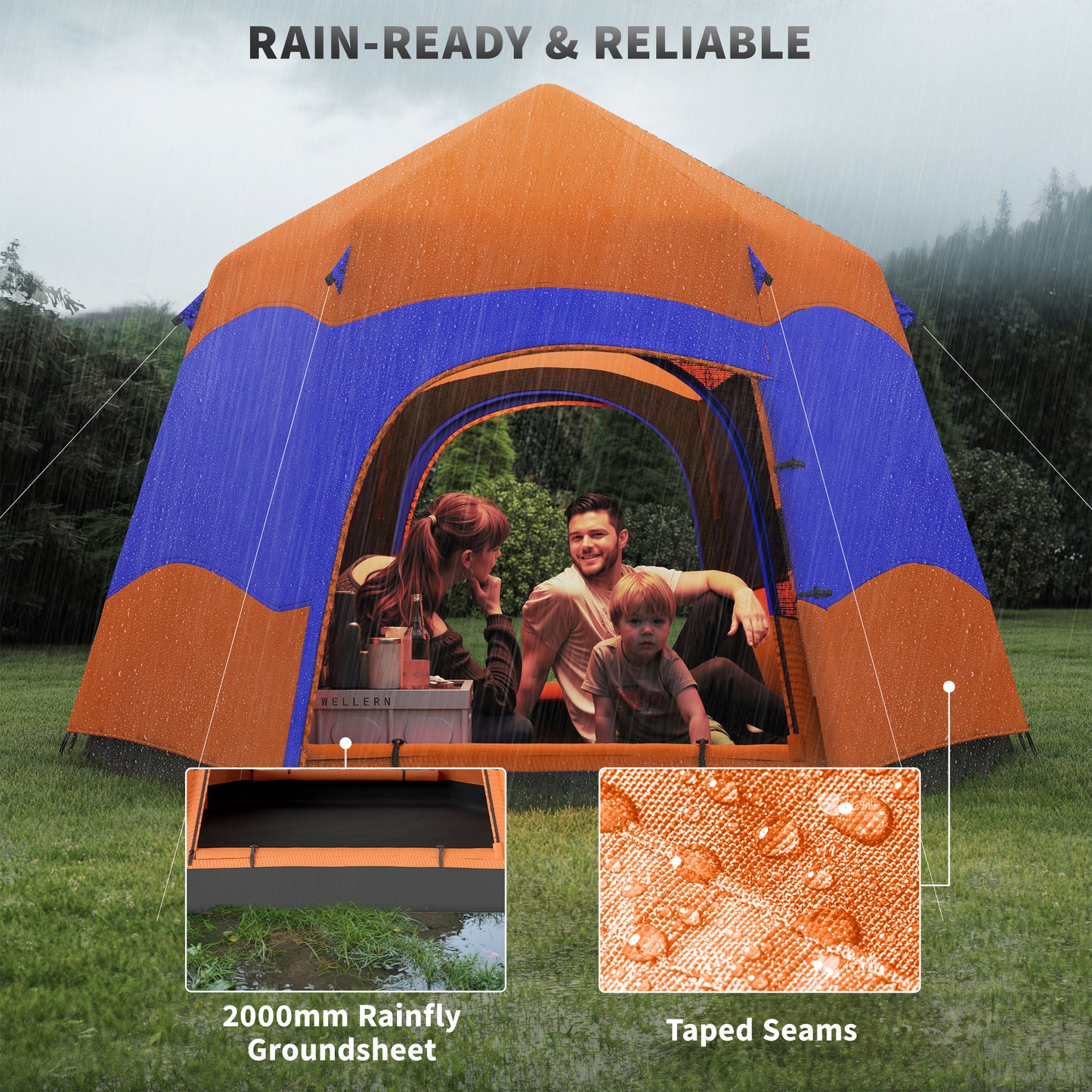 Six Man Hexagon Camping Tent with Hang Hook and Carry Bag - Orange and