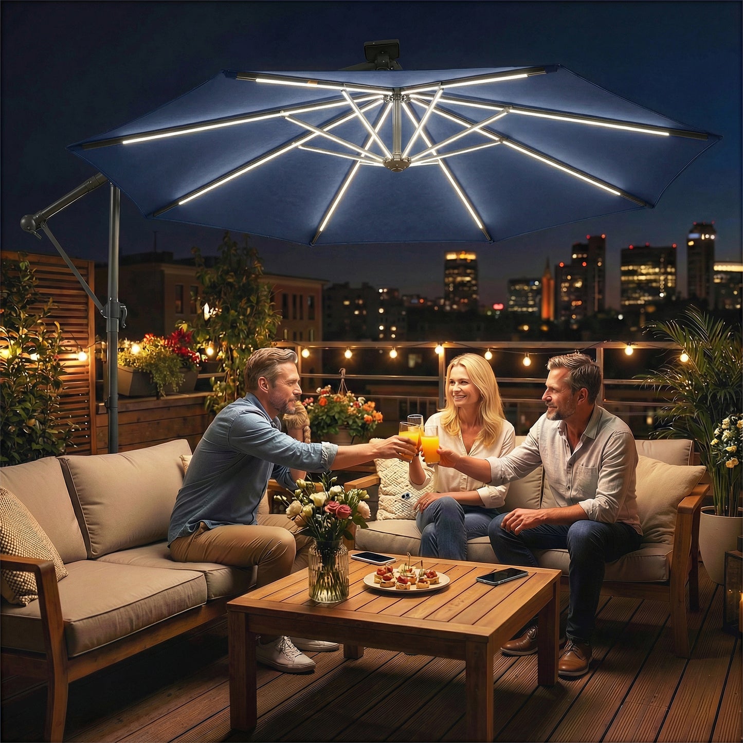 3 m Garden Cantilever Parasol with LED Solar Light