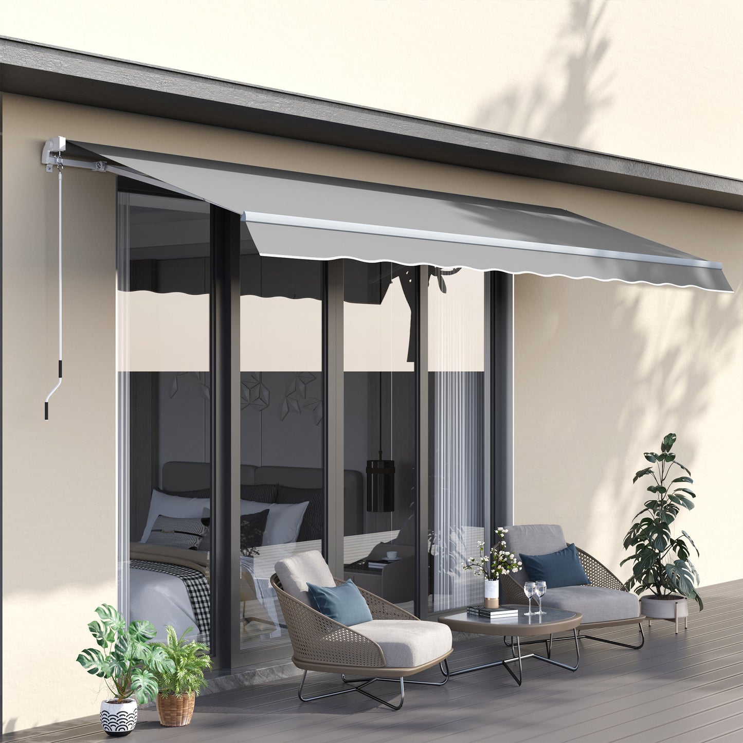 Awning Canopy Manual Retractable Porch Sun Shade Shelter 3 x 2m