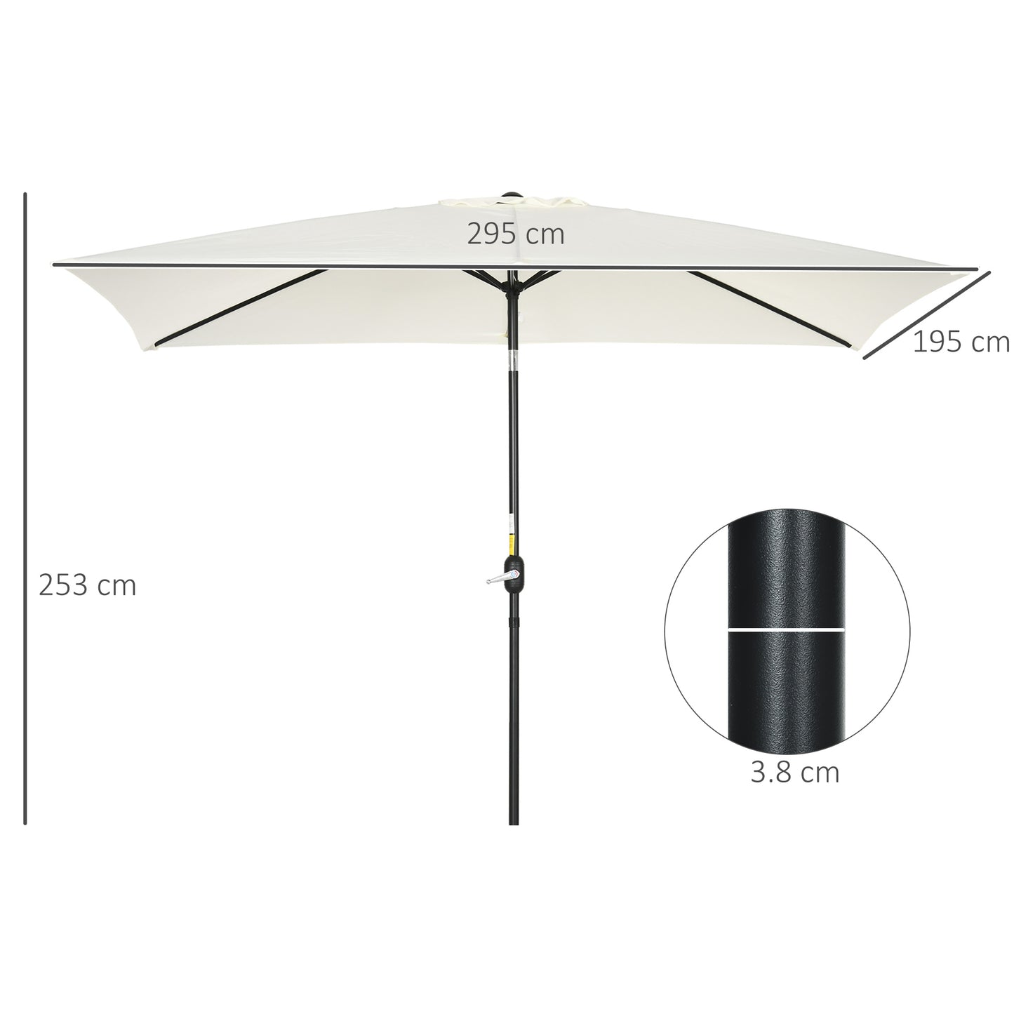 3x2m Garden Parasol Umbrella with Aluminium Pole, Tilt and Crank