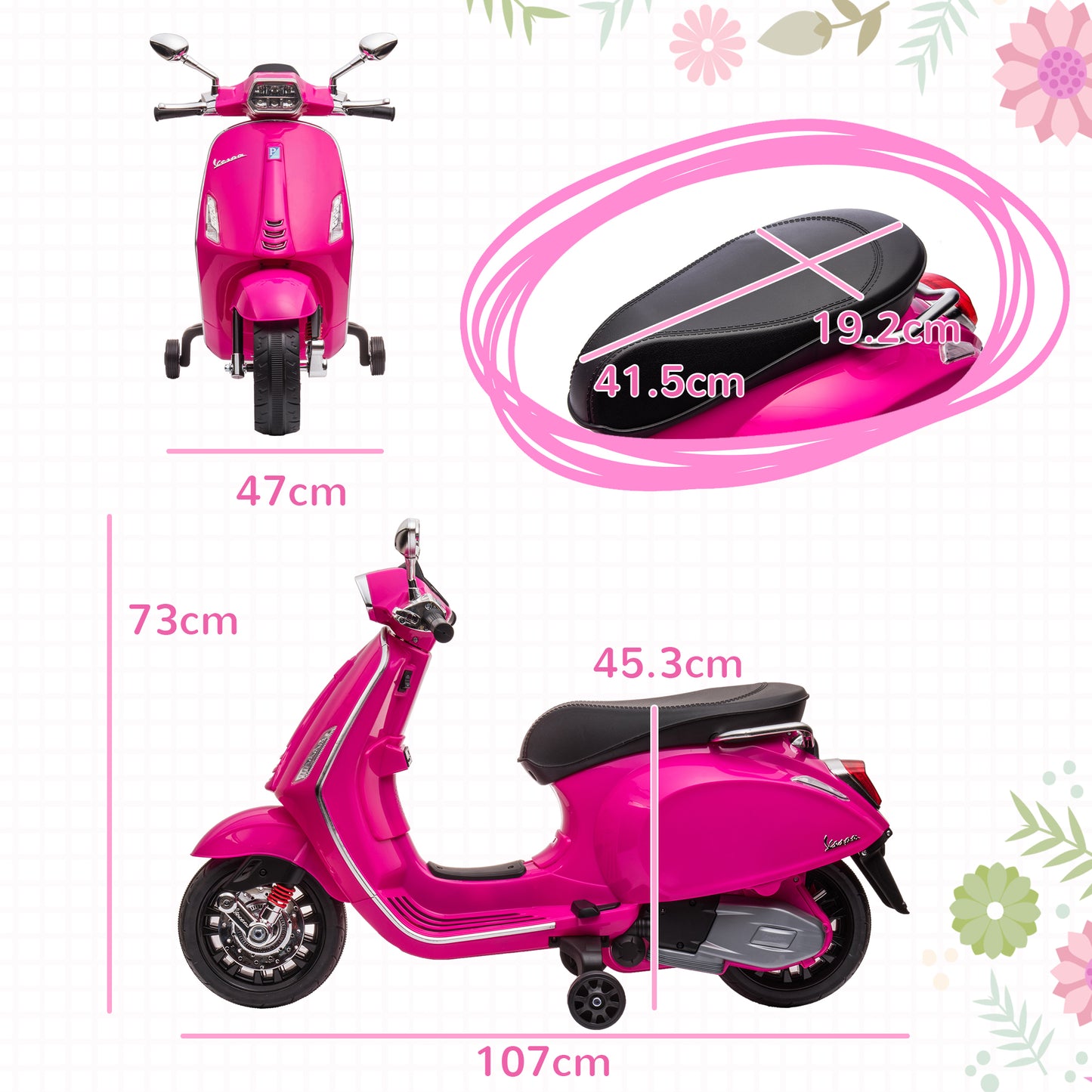 12V Vespa Licensed Kids Electric Motorbike w/ Music, Headlights
