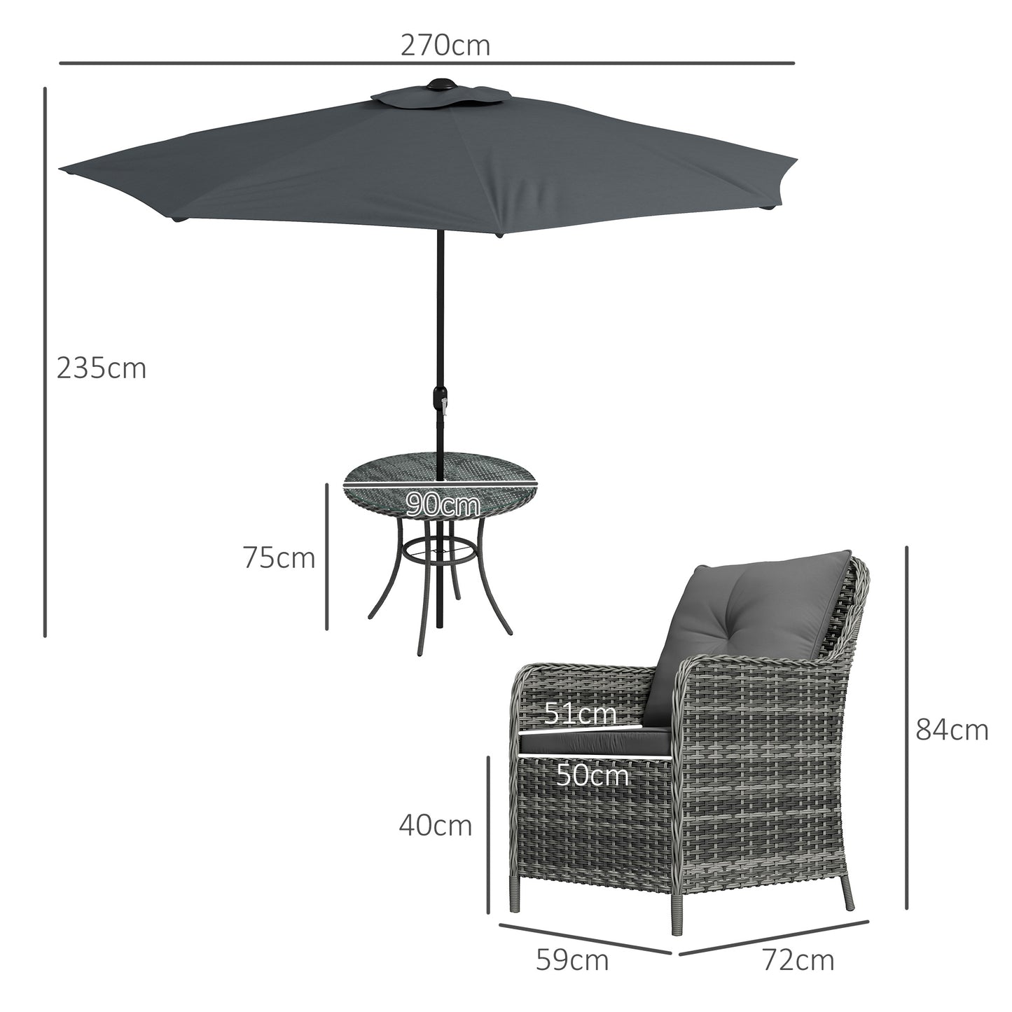 4 Seater Rattan Dining Set with Parasol & Cushions