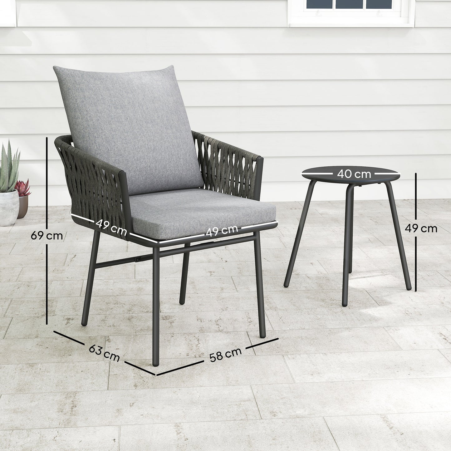 3-Piece Rattan Bistro Set, Garden Table and Chairs with 4 Cushions
