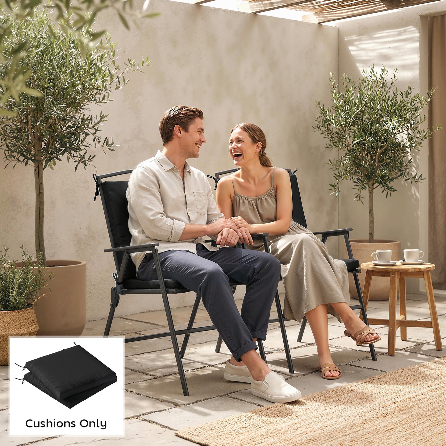 Outdoor Seat Cushions Set of 2 with Ties, Waterproof Garden Seat Pads