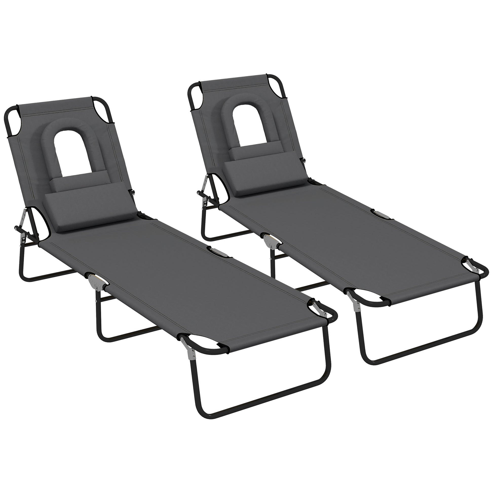 Folding Sun Loungers Set of 2 with Face Hole