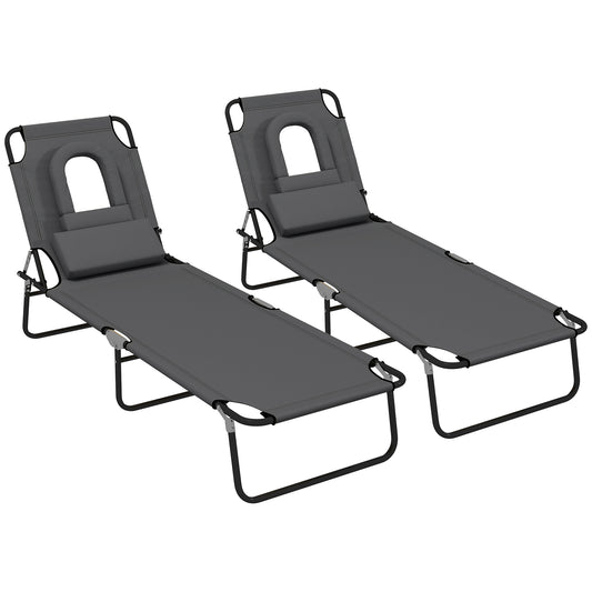 Folding Sun Loungers Set of 2 with Face Hole