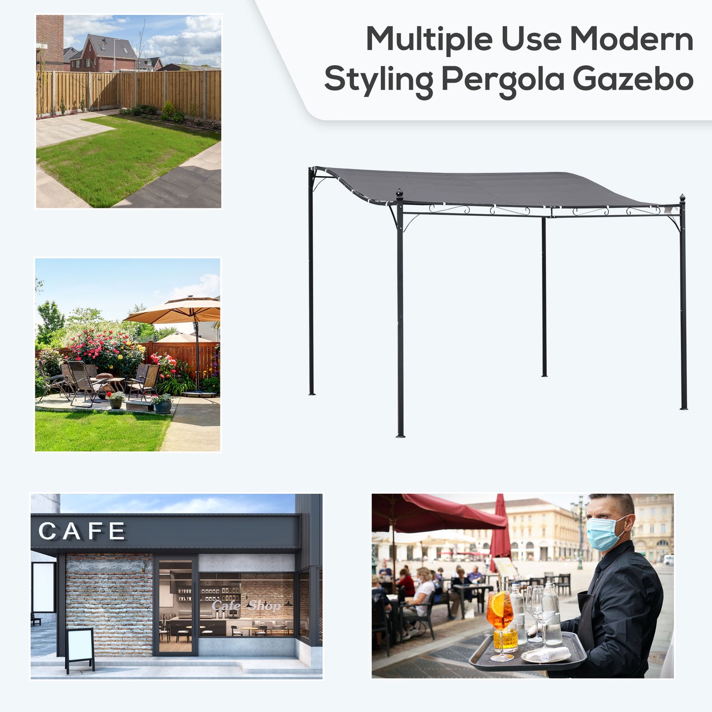 3x3m Metal Pergola with Canopy Garden Awning for Garden Parties