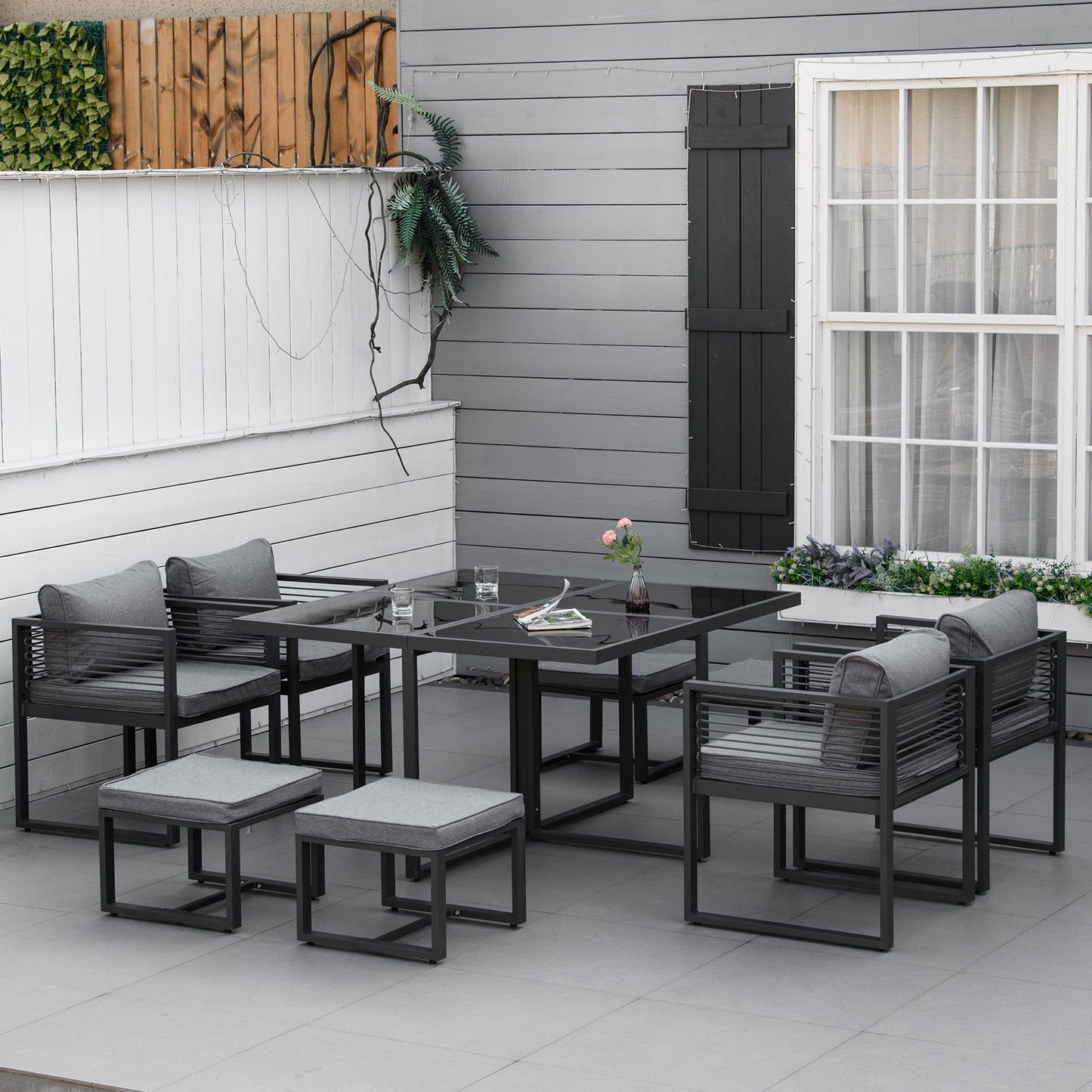 Nine-Piece Aluminium Garden Set, with Glass-Top Table