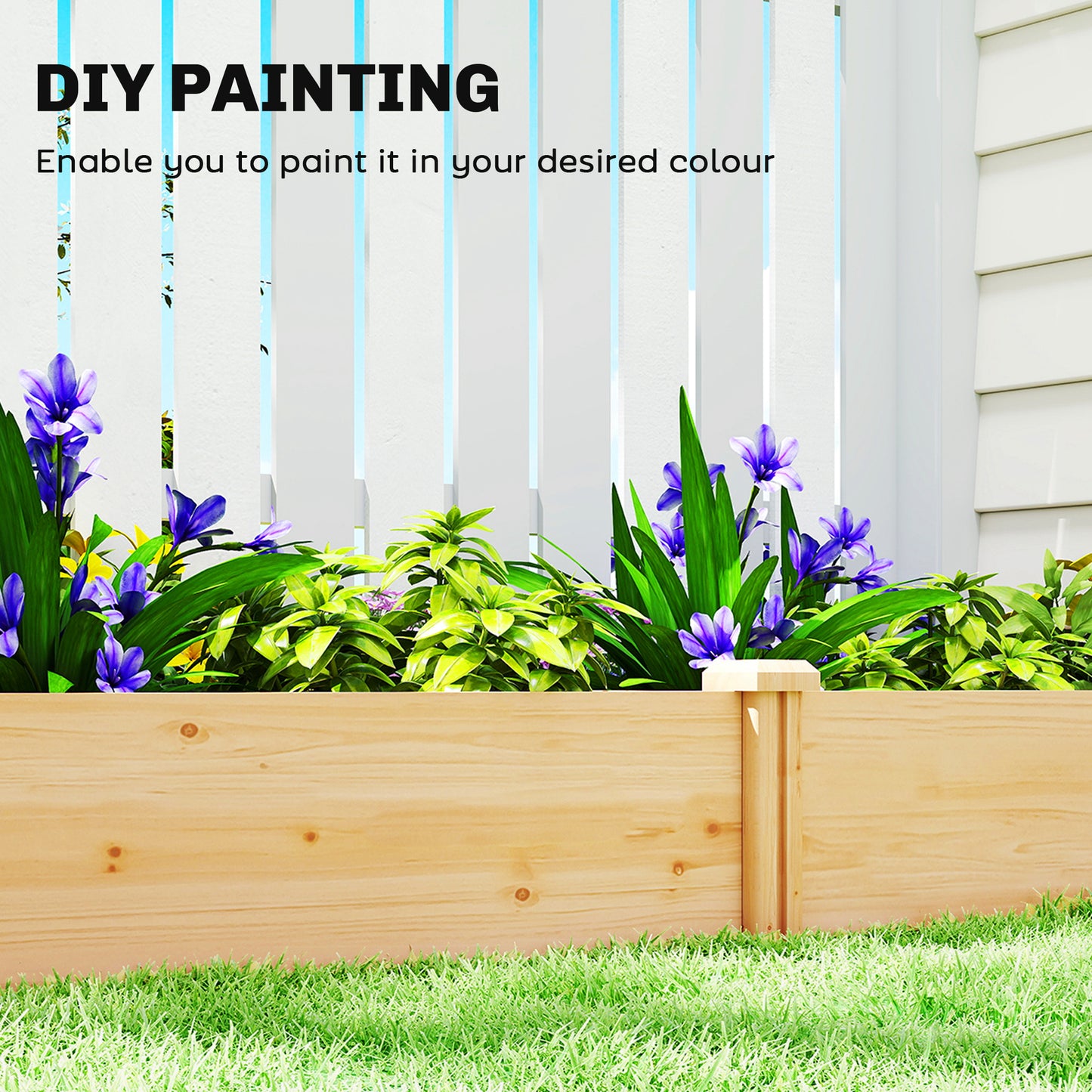 Raised Garden Bed, Wooden Planter Box with Divider and Open Bottom