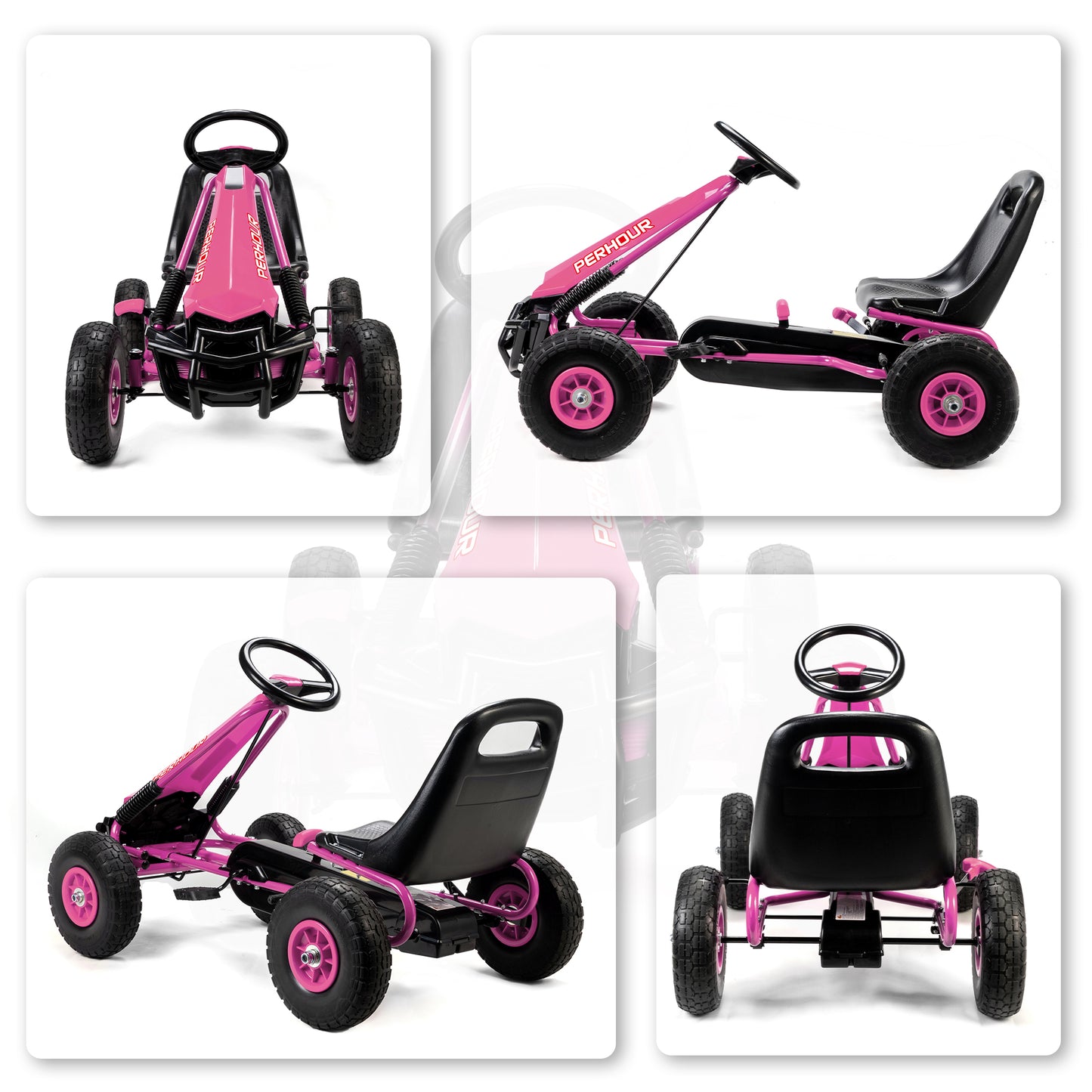 Kids Pedal Go Kart with Adjustable Seat, EVA Tyres, Manual Clutch