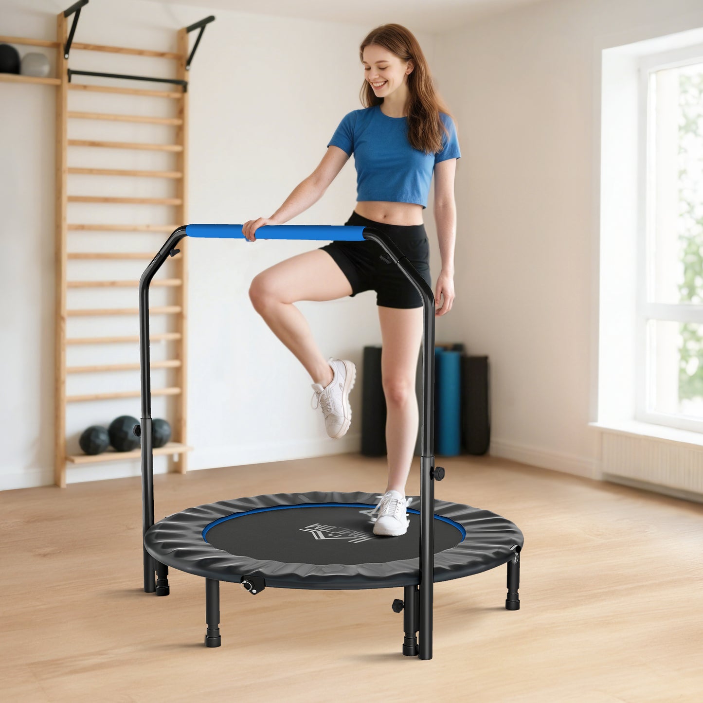 48" Foldable Mini Fitness Trampoline, with Adjustable Foam Handle