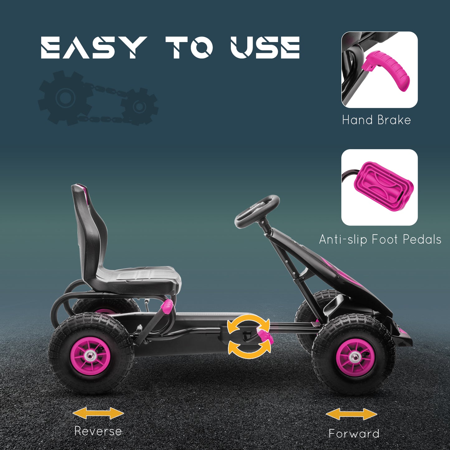 Kids Pedal Go Kart, with Adjustable Seat, Inflatable Tyres