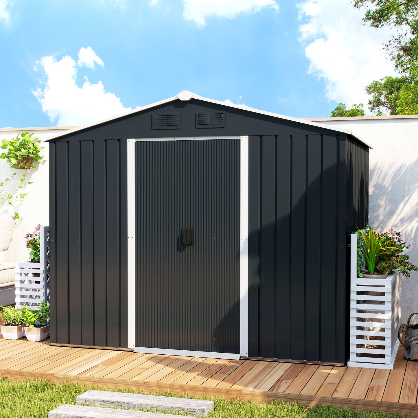 7.7 x 5.7ft Metal Garden Shed