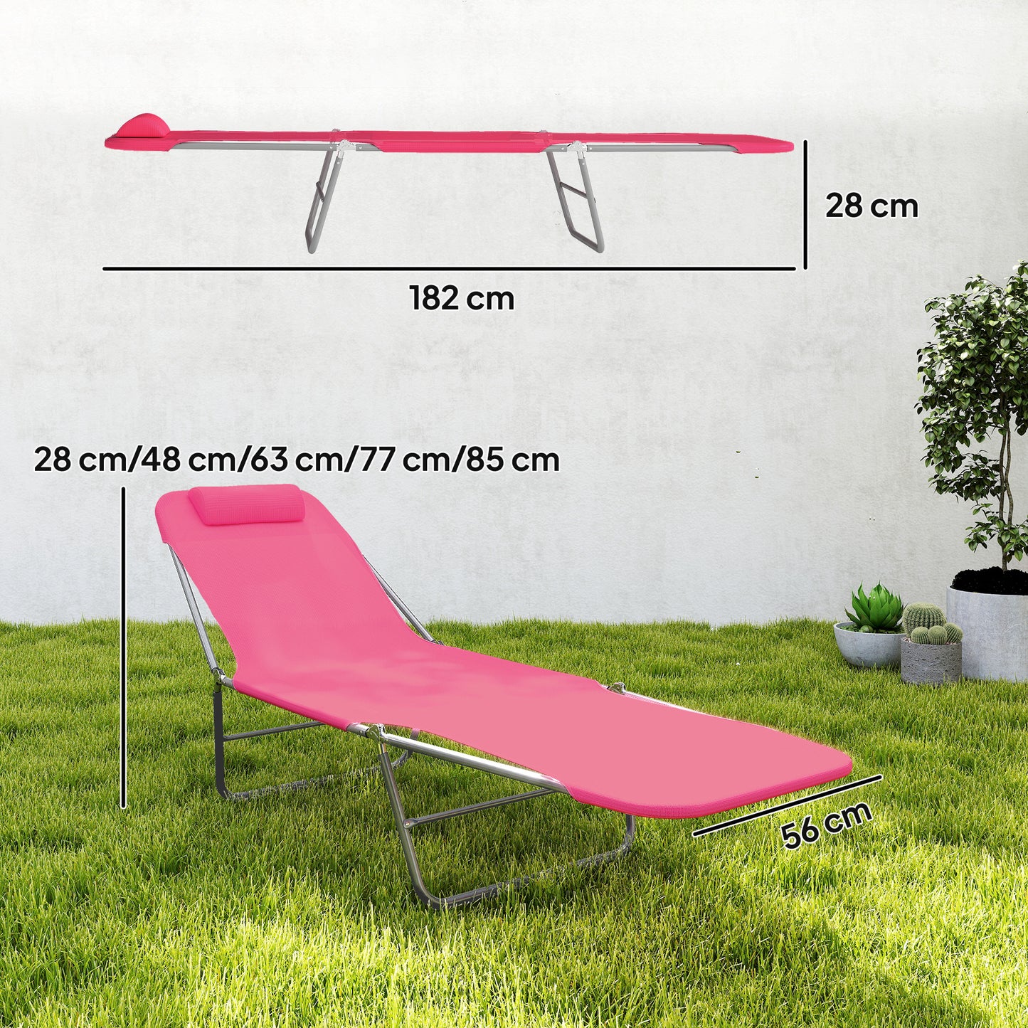 Folding Sun Lounger with Head Pillow