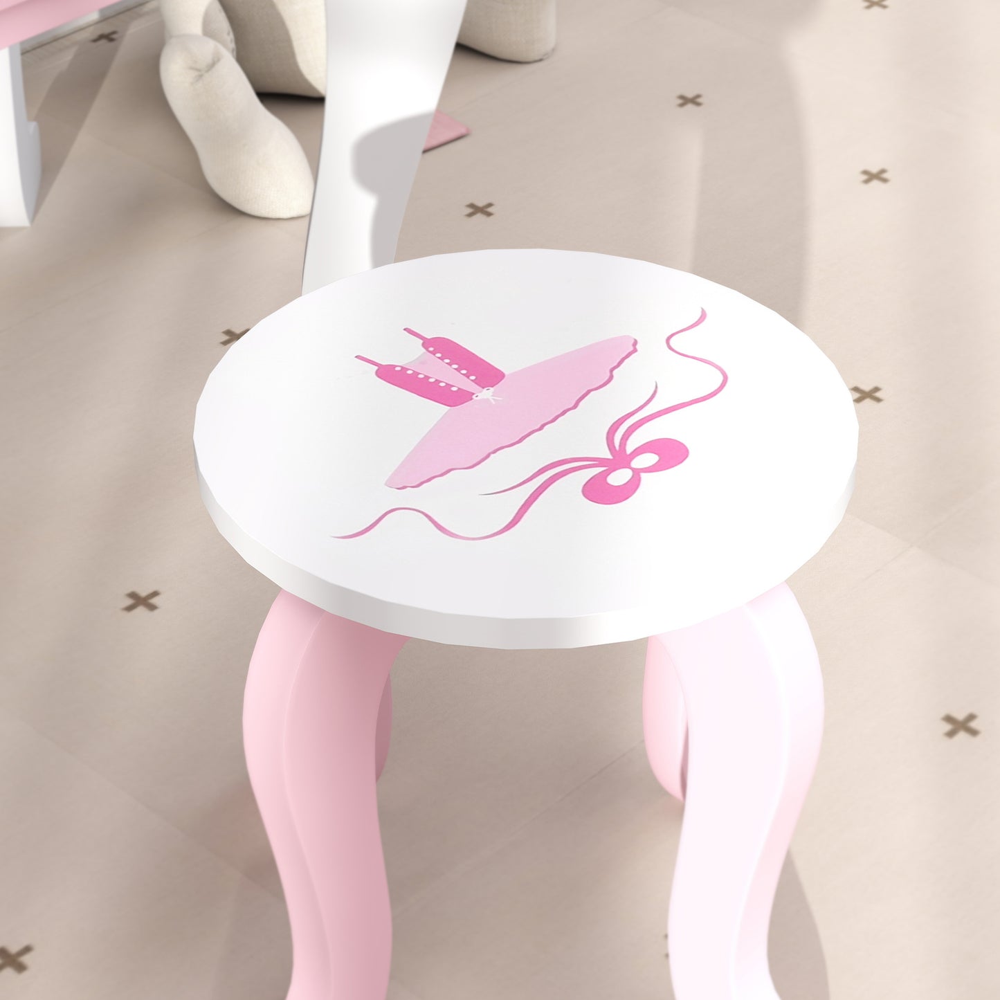 Kids Dressing Table Set, Vanity Table with Stool, Mirror, Drawer