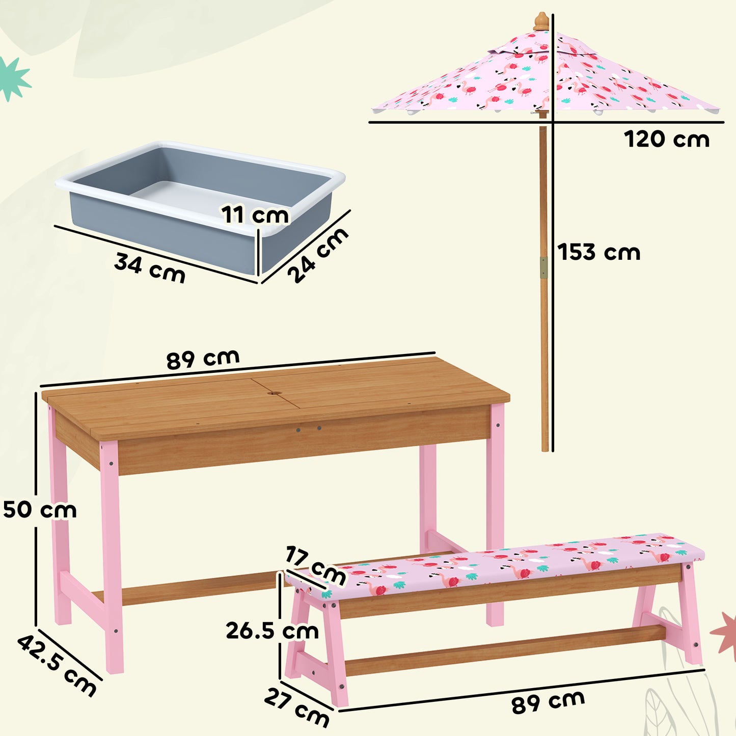 Kids Picnic Table Set with Removable & Foldable Umbrella, Cushions