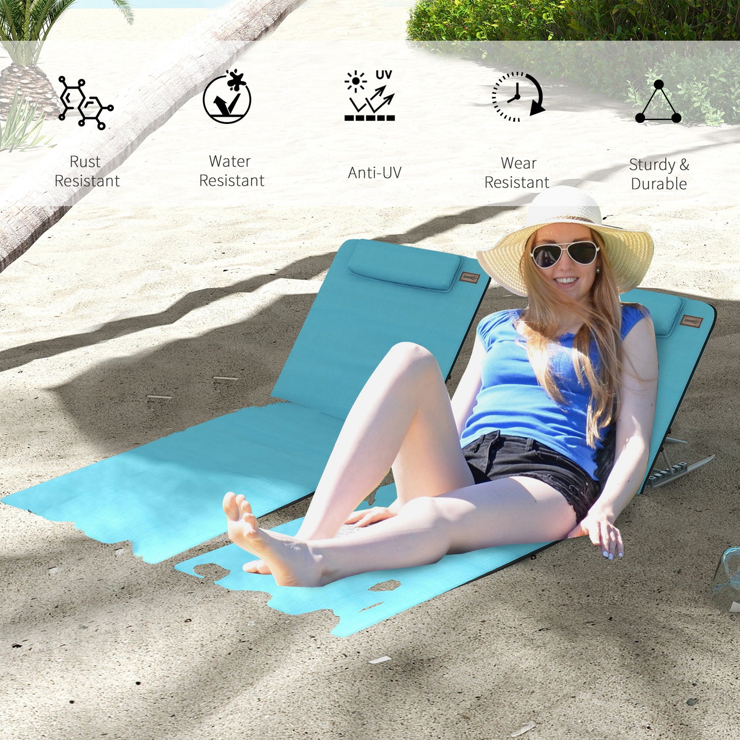Set of Two Metal Frame Beach Chairs, with Reclining Backs