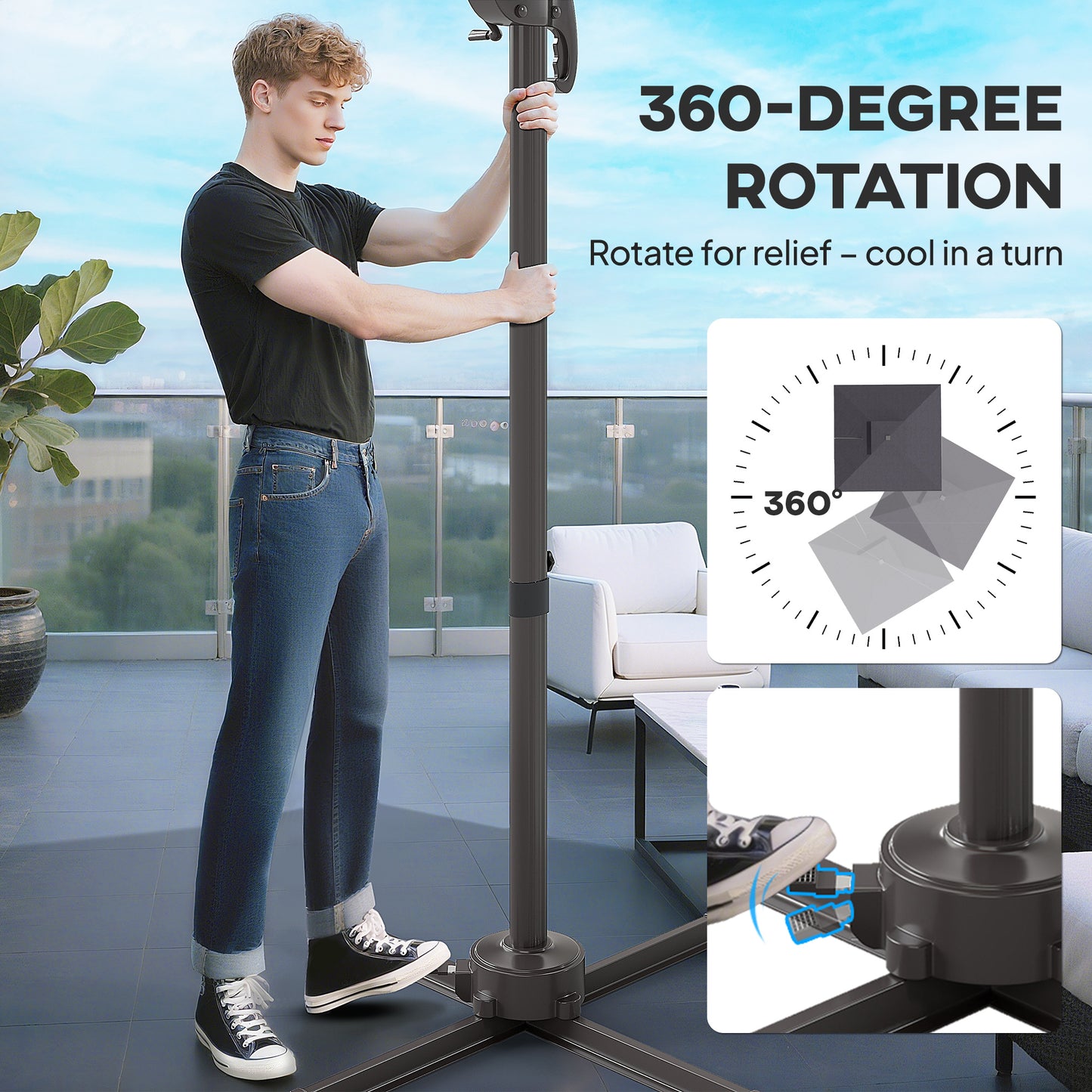 2.5m Cantilever Parasol with Solar Powered LED Lights, 360° Rotation
