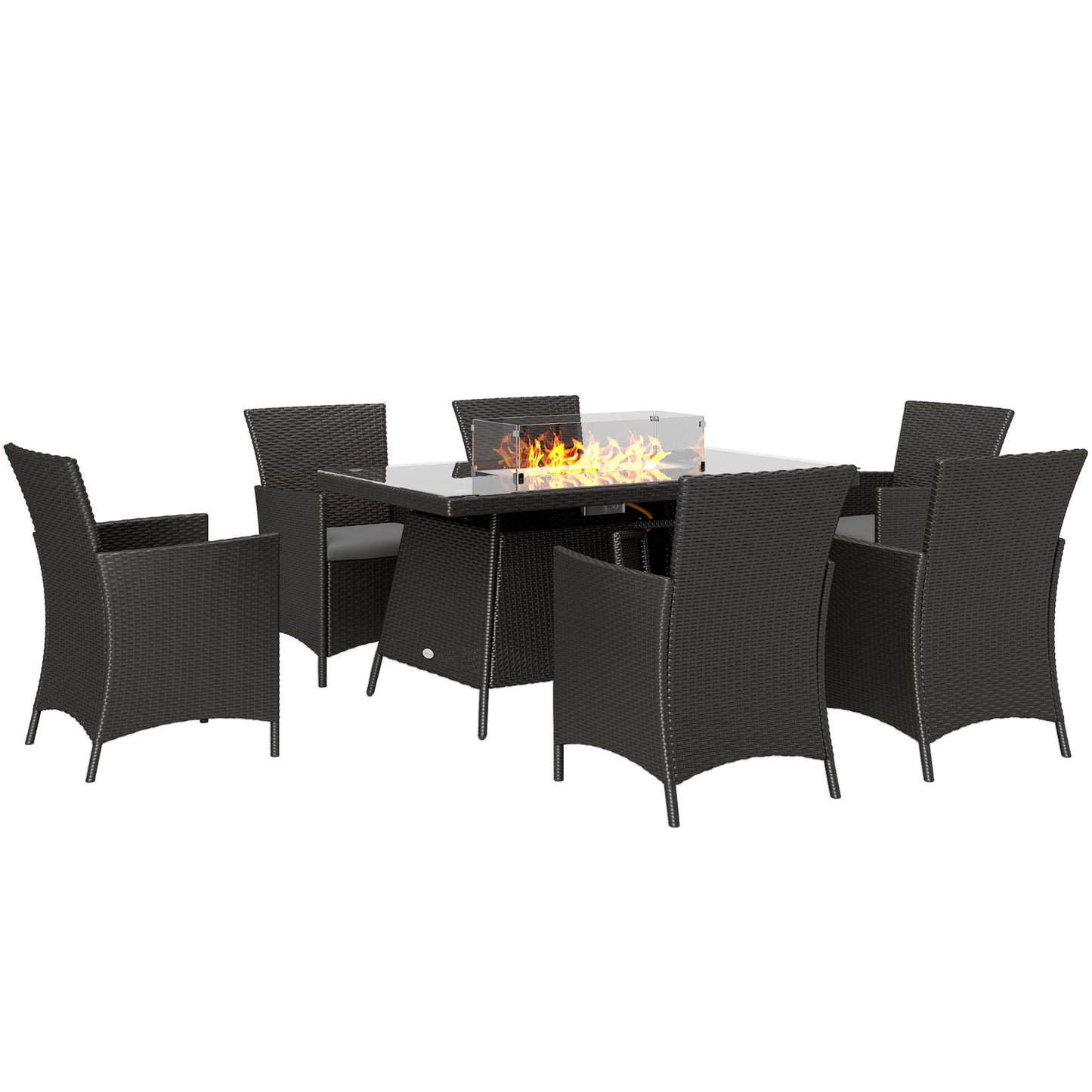 7 Pieces Outdoor Rattan Garden Furniture with Fire Pit Table