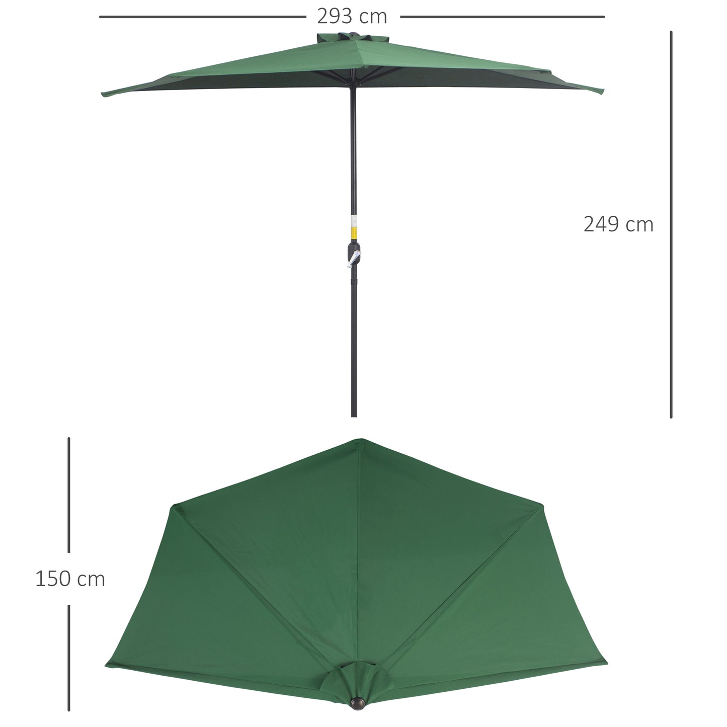 3(m) Half Parasol, Semi Round Umbrella with Metal Frame