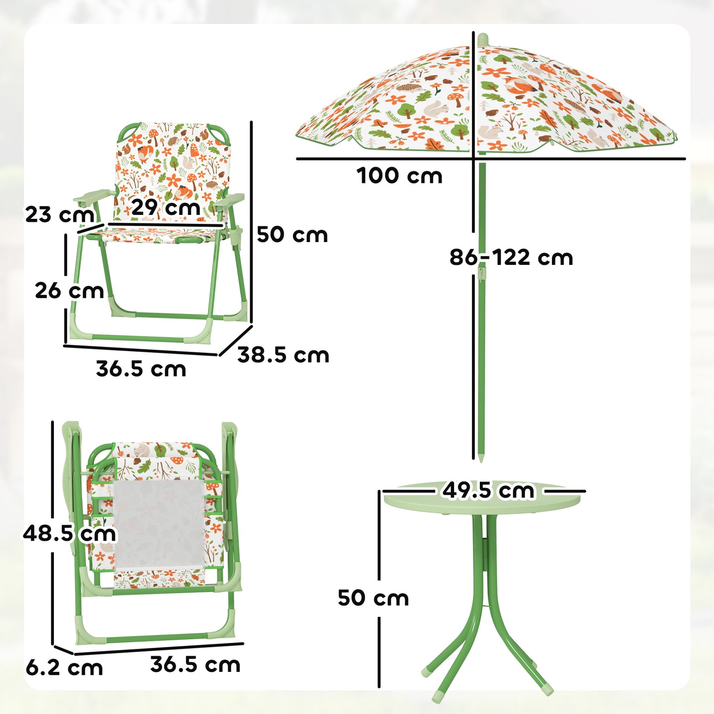 4-Piece Kids Garden Table and Chair Set with Adjustable Parasol
