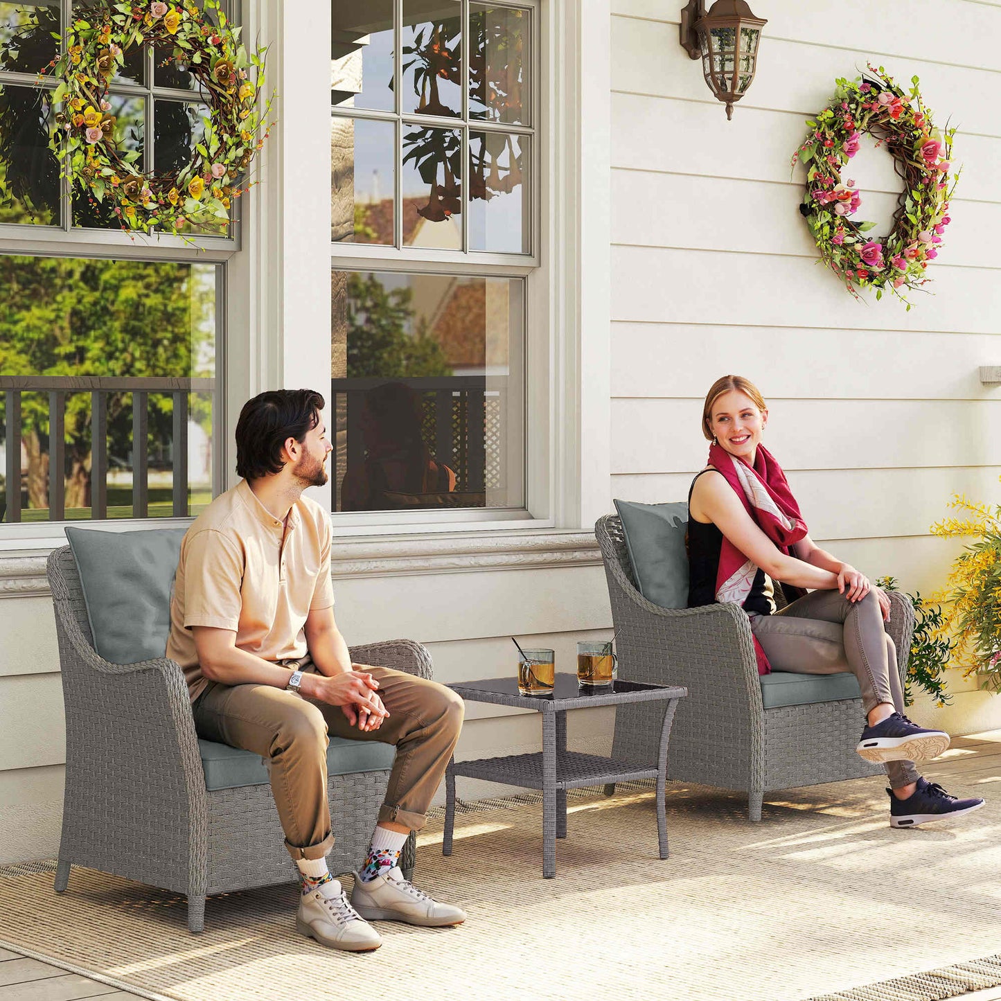 Rattan Garden Chairs Set of 2, Outdoor Rattan Chairs with Cushions