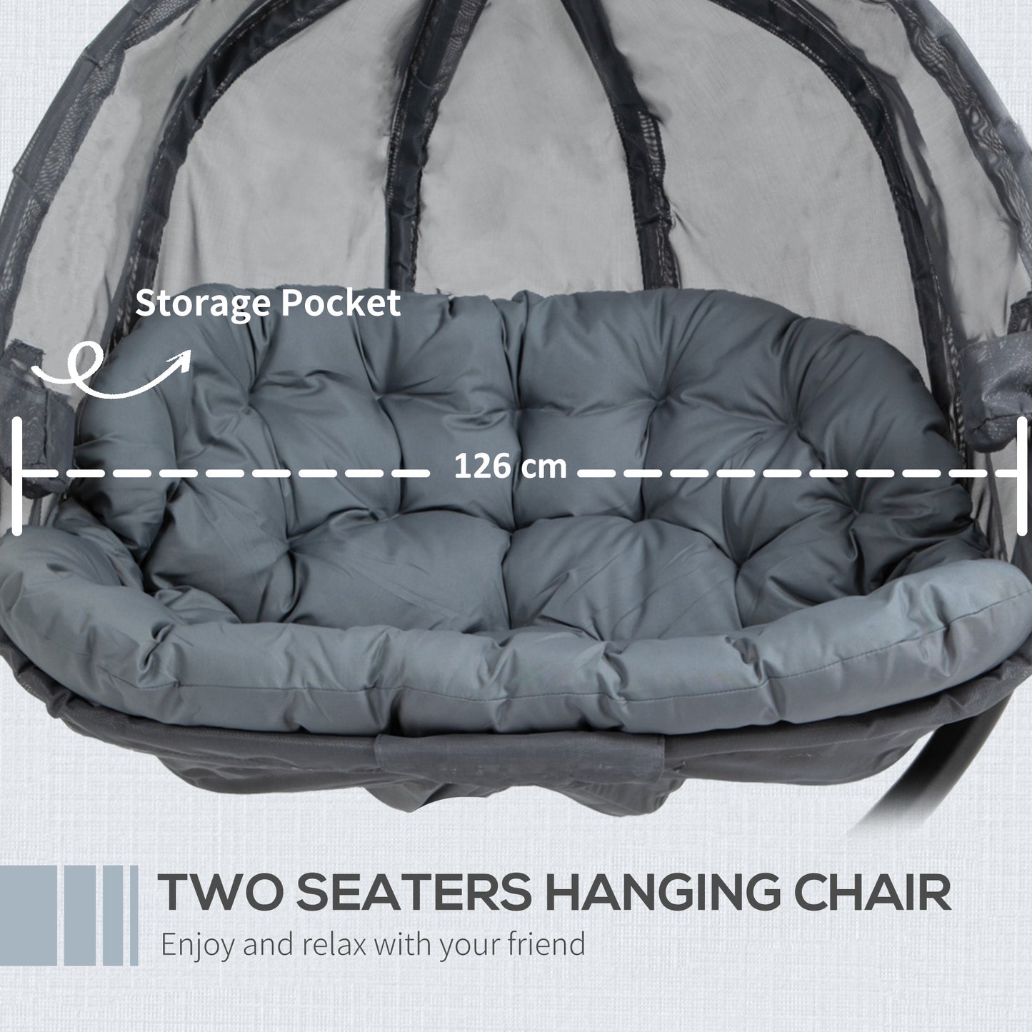 Double Hanging Egg Chair 2 Seaters Texteline Swing Hammock Chair