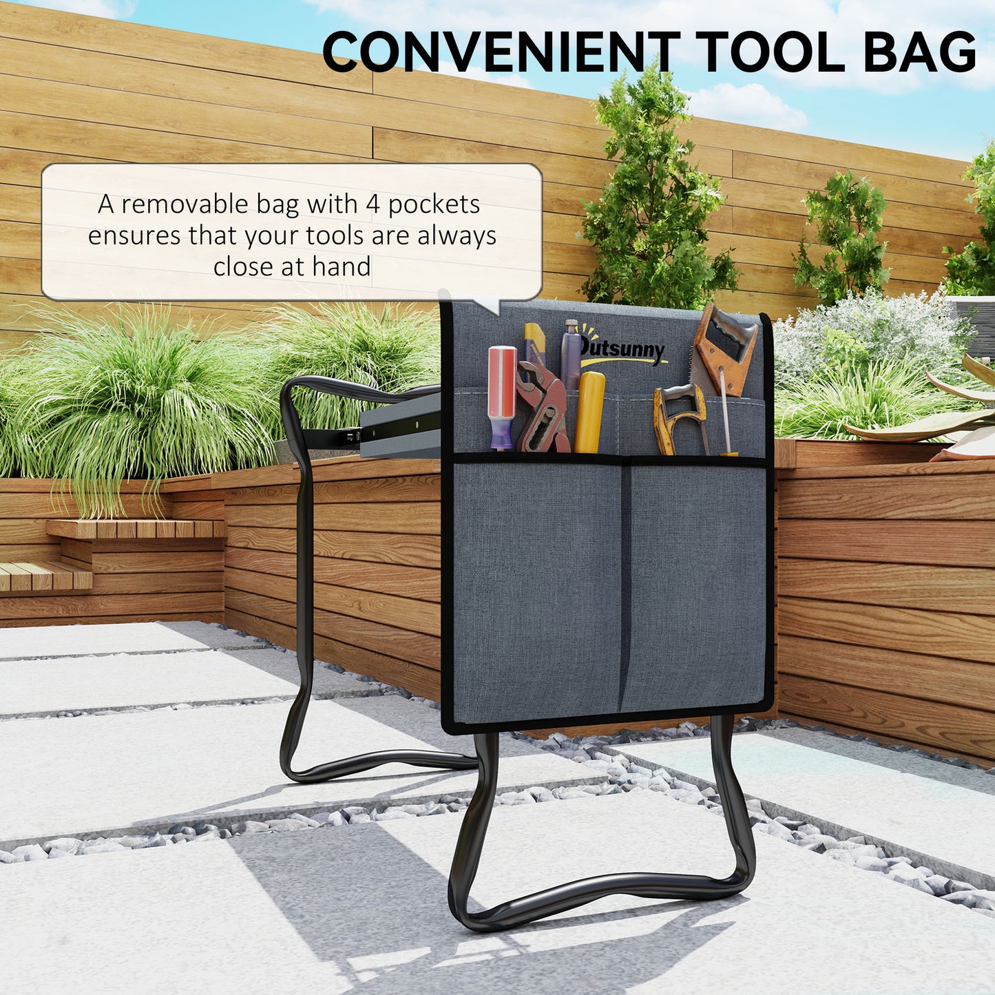 Steel Frame Padded Garden Kneeler, with Tool Bag