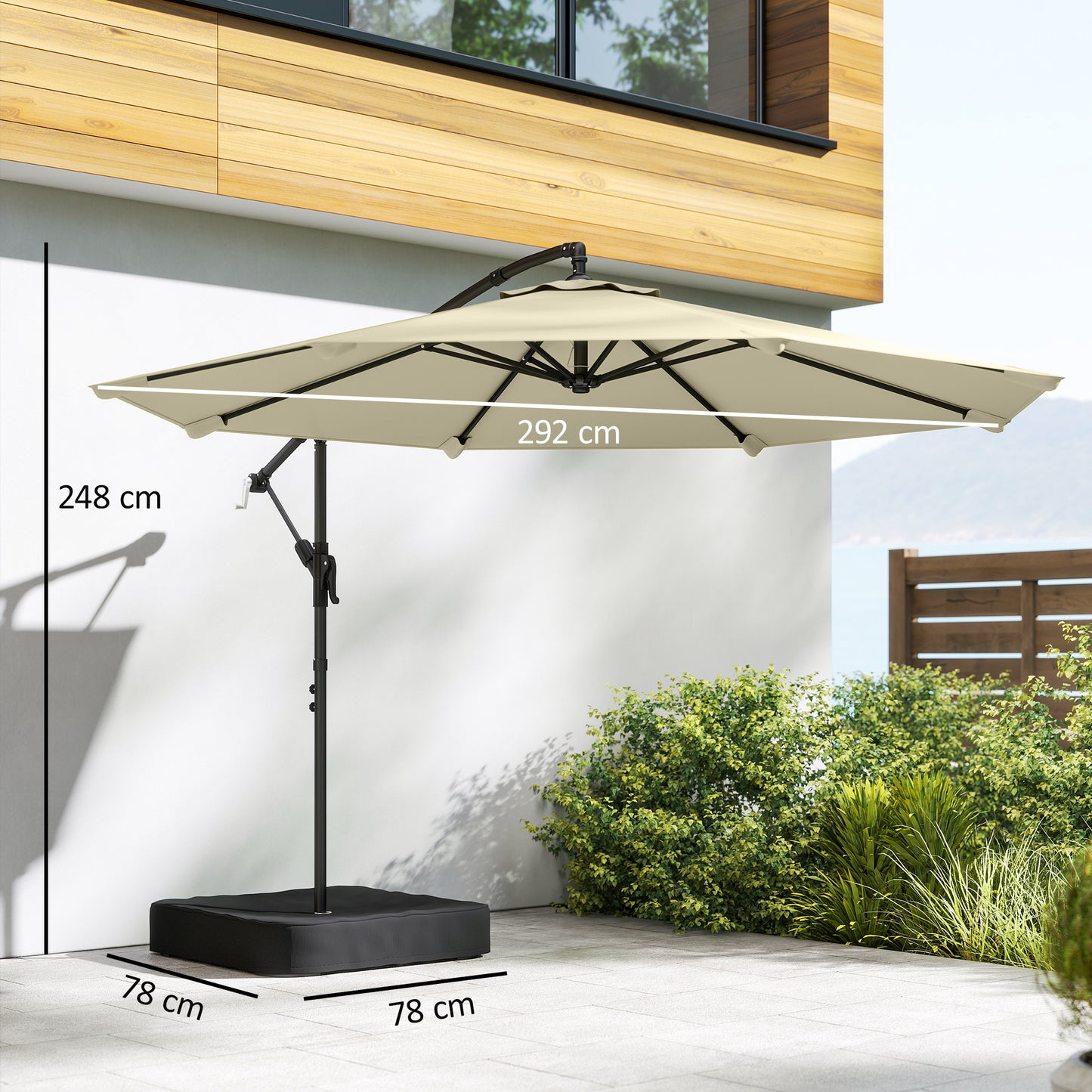 3 m Garden Cantilever Parasol with Cross Base, Sandbag
