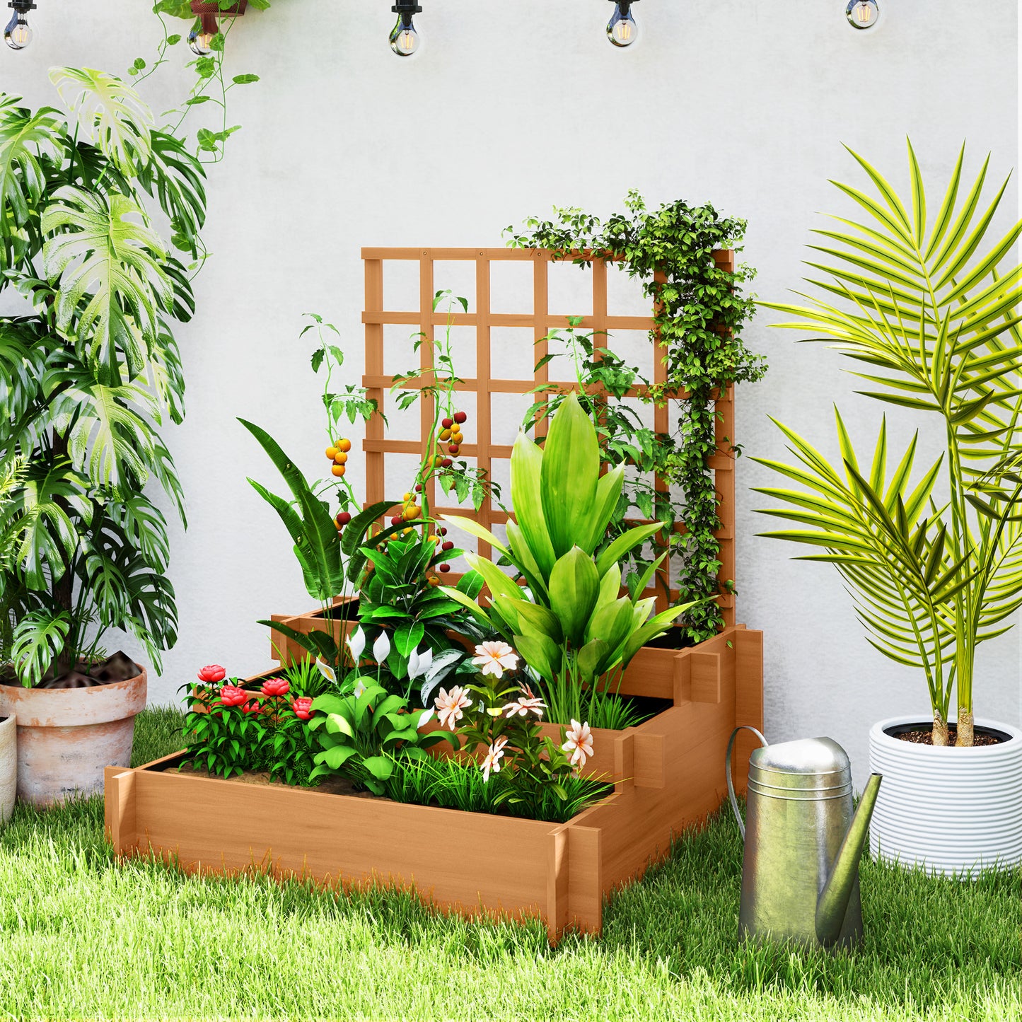 3 Tier Garden Planters with Trellis for Vine Climbing (1)