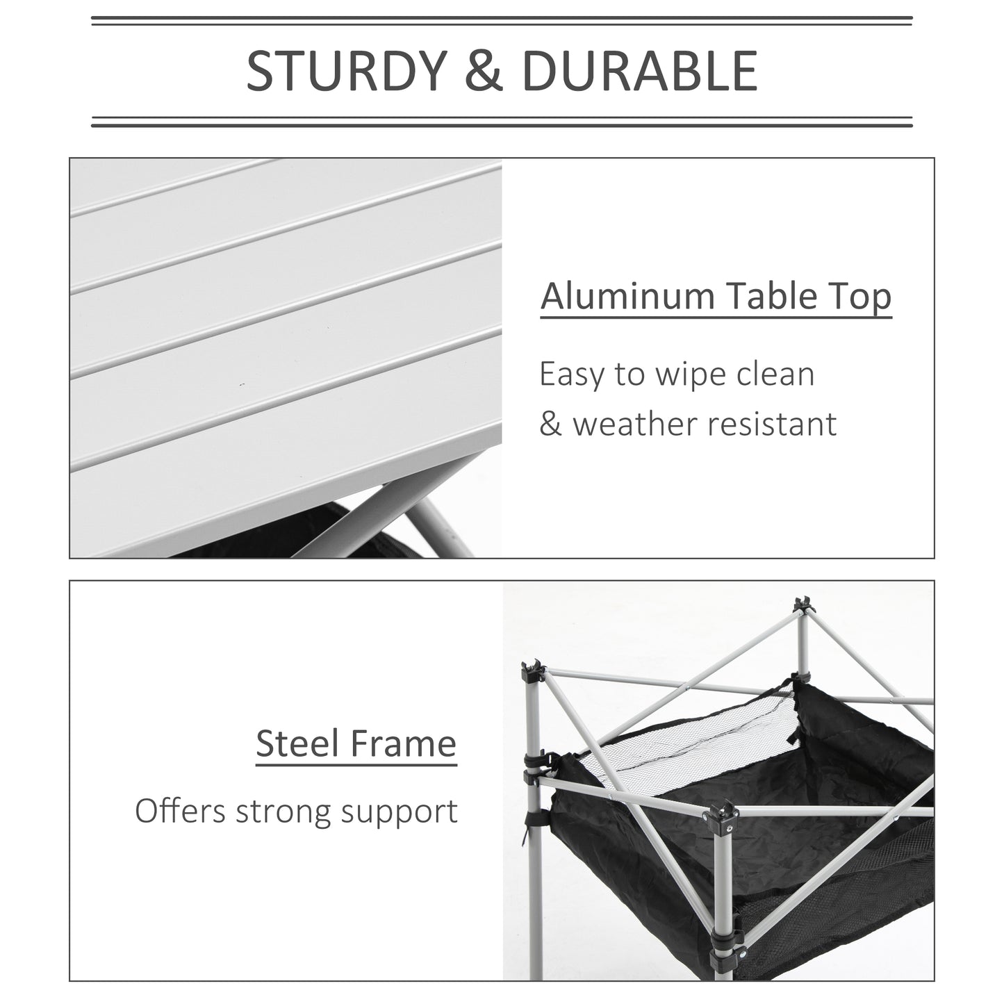 Portable Camping Table w/ Mesh Bag & Steel Frame Hiking Furniture