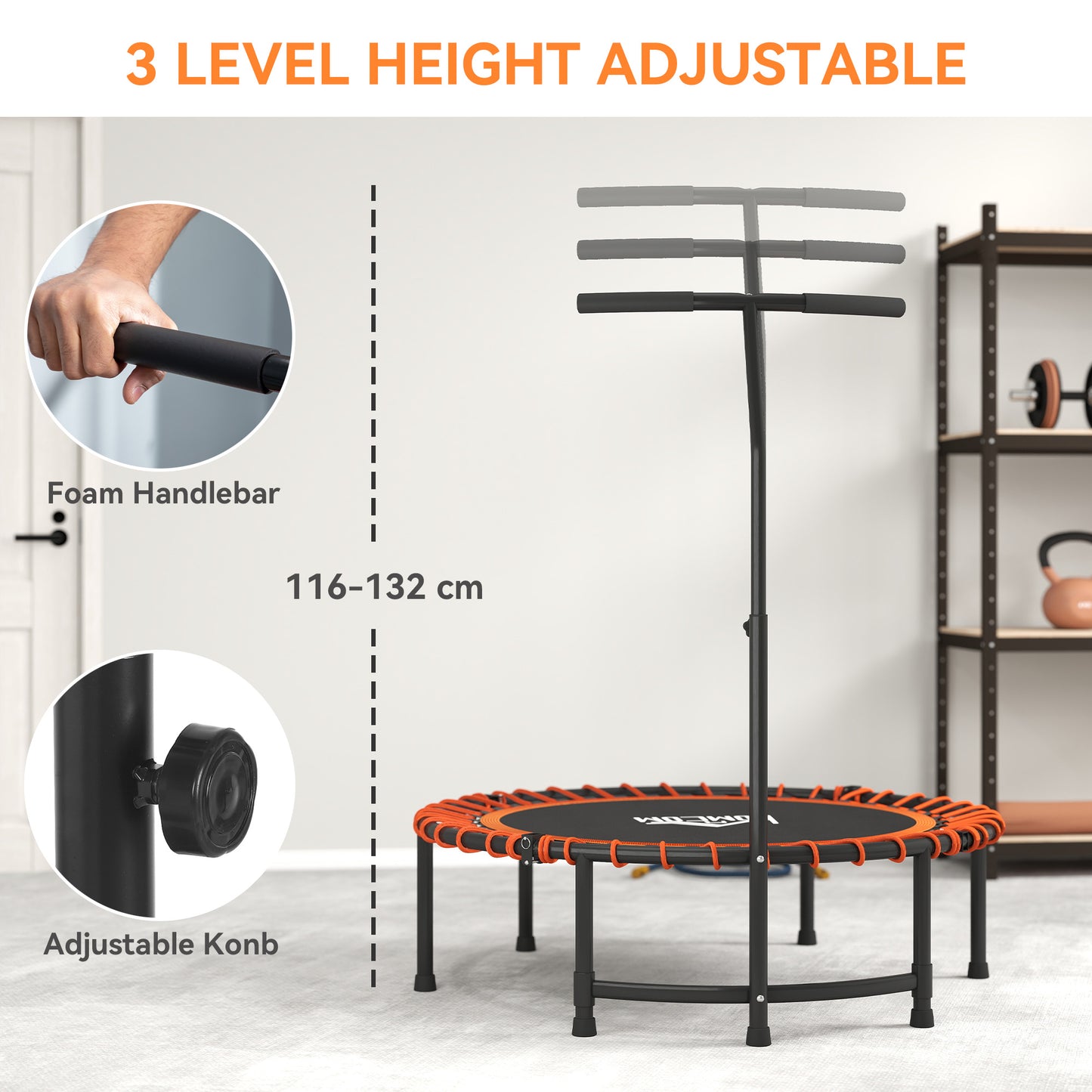 Mini Round Steel Frame Trampoline w/ Adjustable Handle