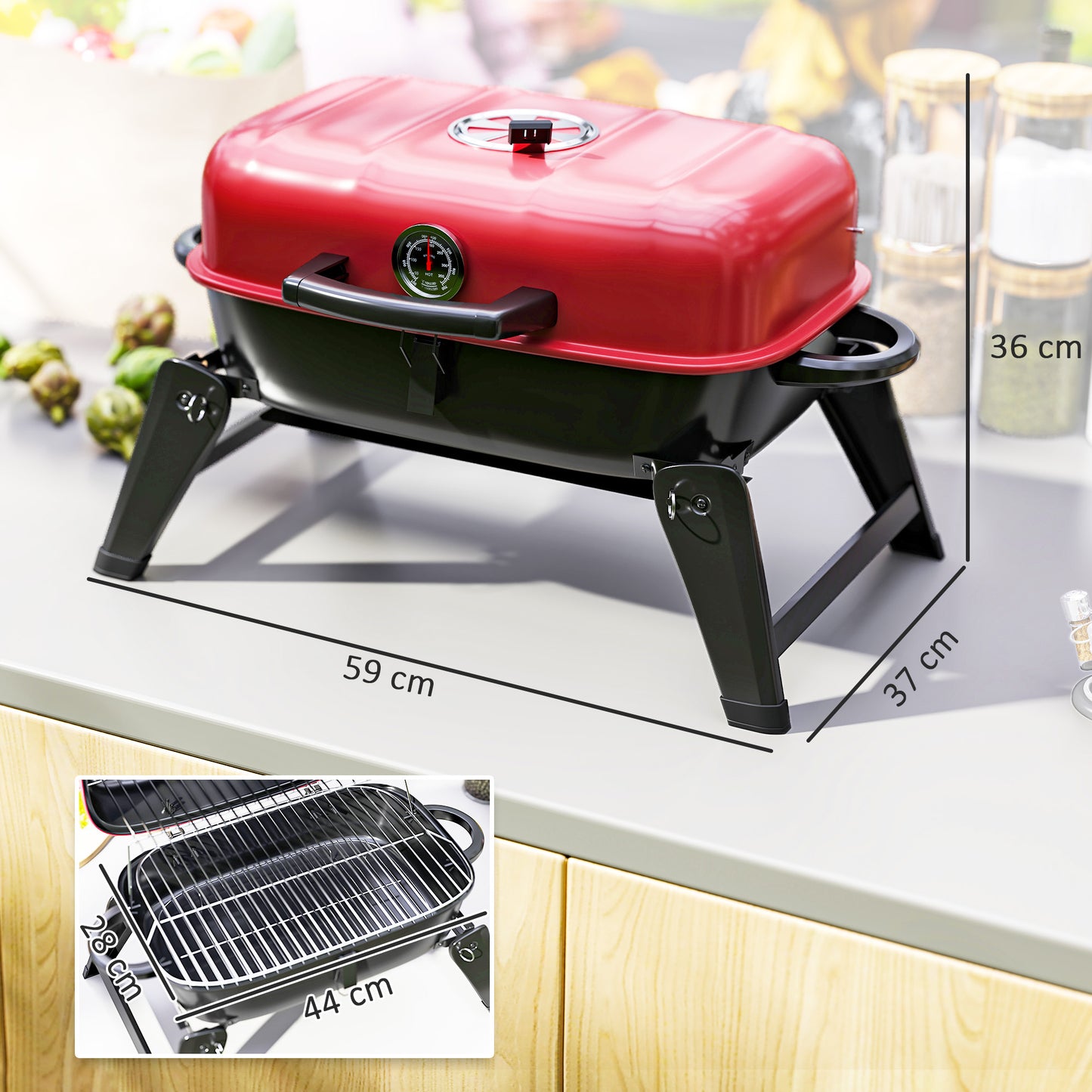 Charcoal Barbecue Grill Folding BBQ Grill with 1232 cm² Cooking Area