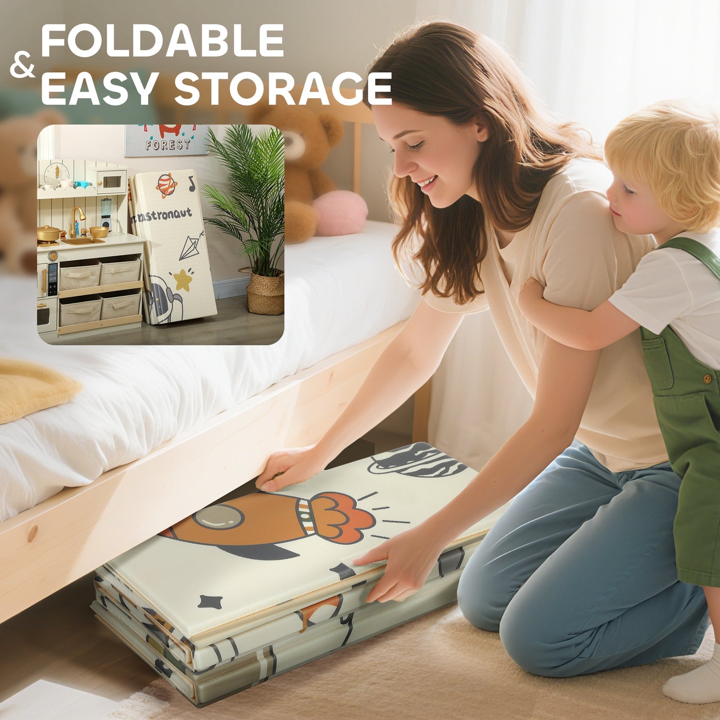 Space-Themed Baby Plat Mat Double Sided, Foldable
