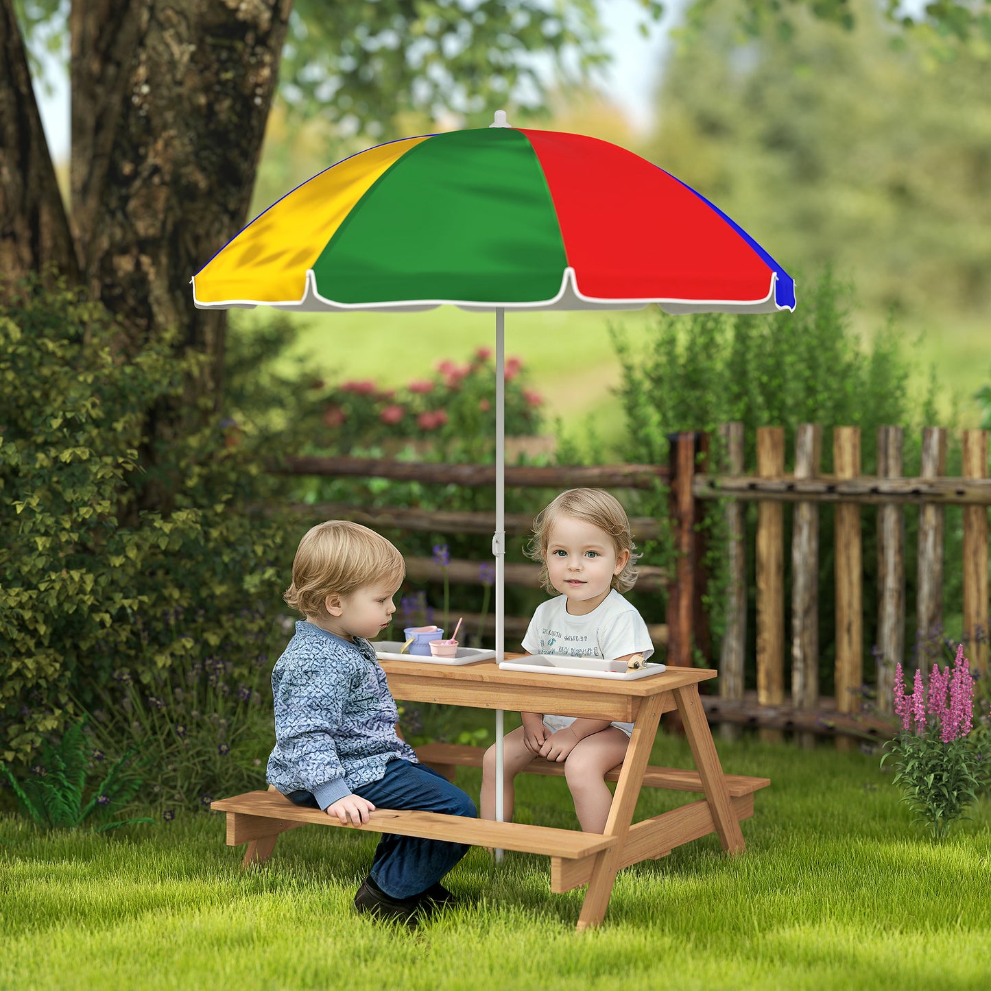 Kids Picnic Table, Sand and Water Table with Wooden Benches