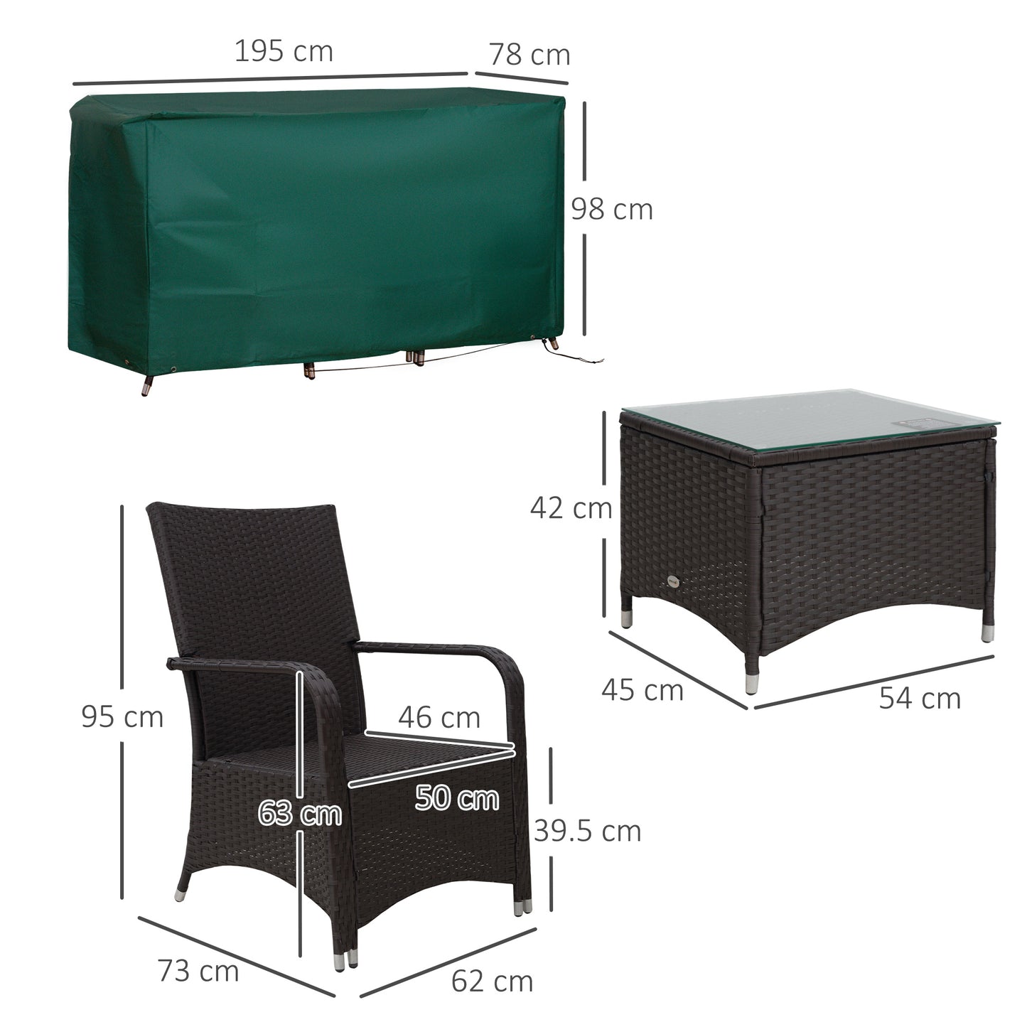 3 Pieces Rattan Bistro Set with Furniture Cover
