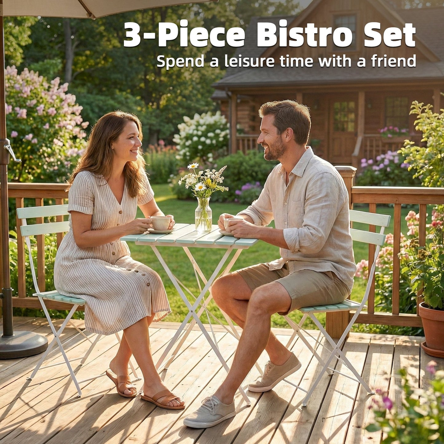 Outdoor Bistro Set Folding Patio Furniture Set with 2 Chairs Table