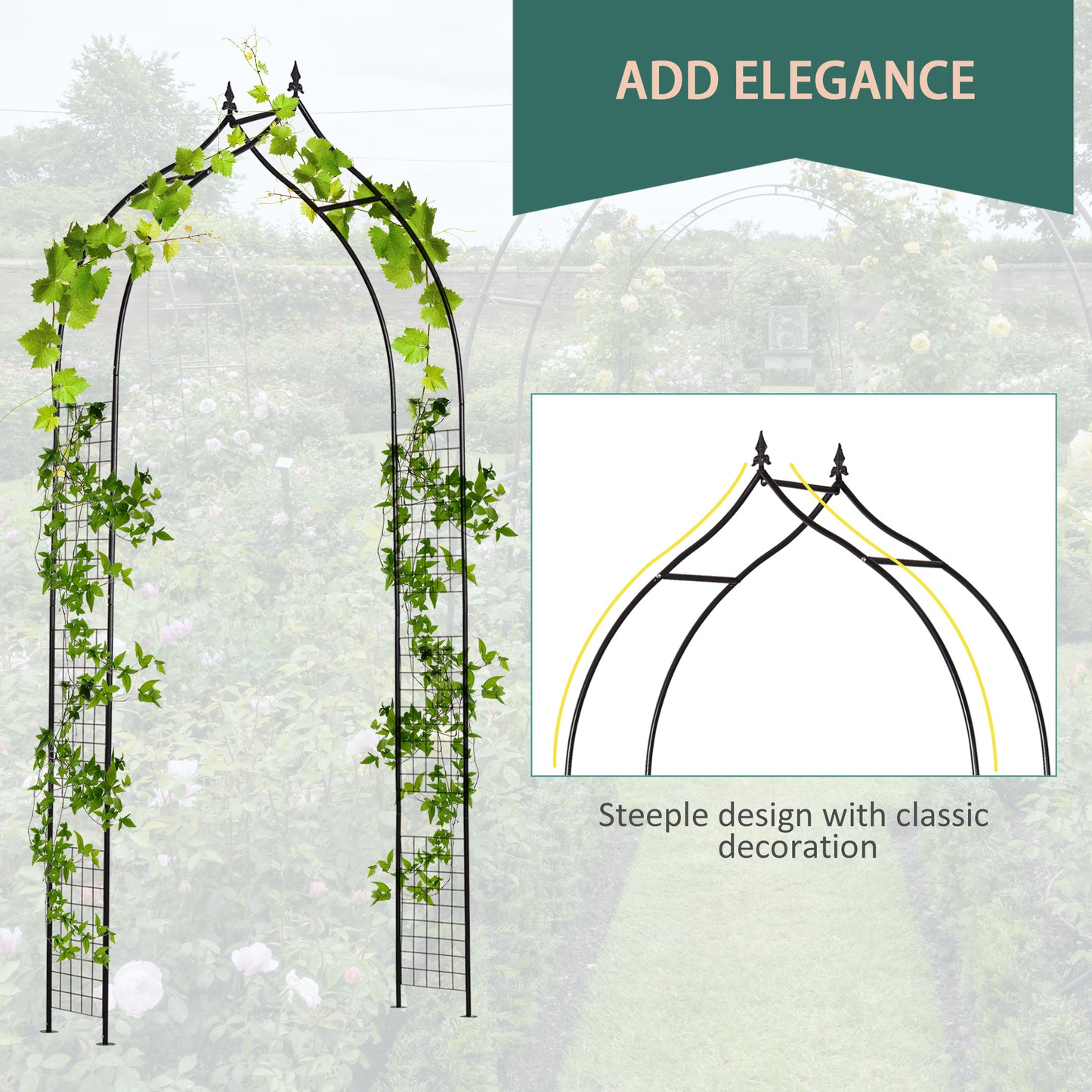 Vintage Style Steel Garden Patio Outdoor Arbor & Trellis Arch (1)