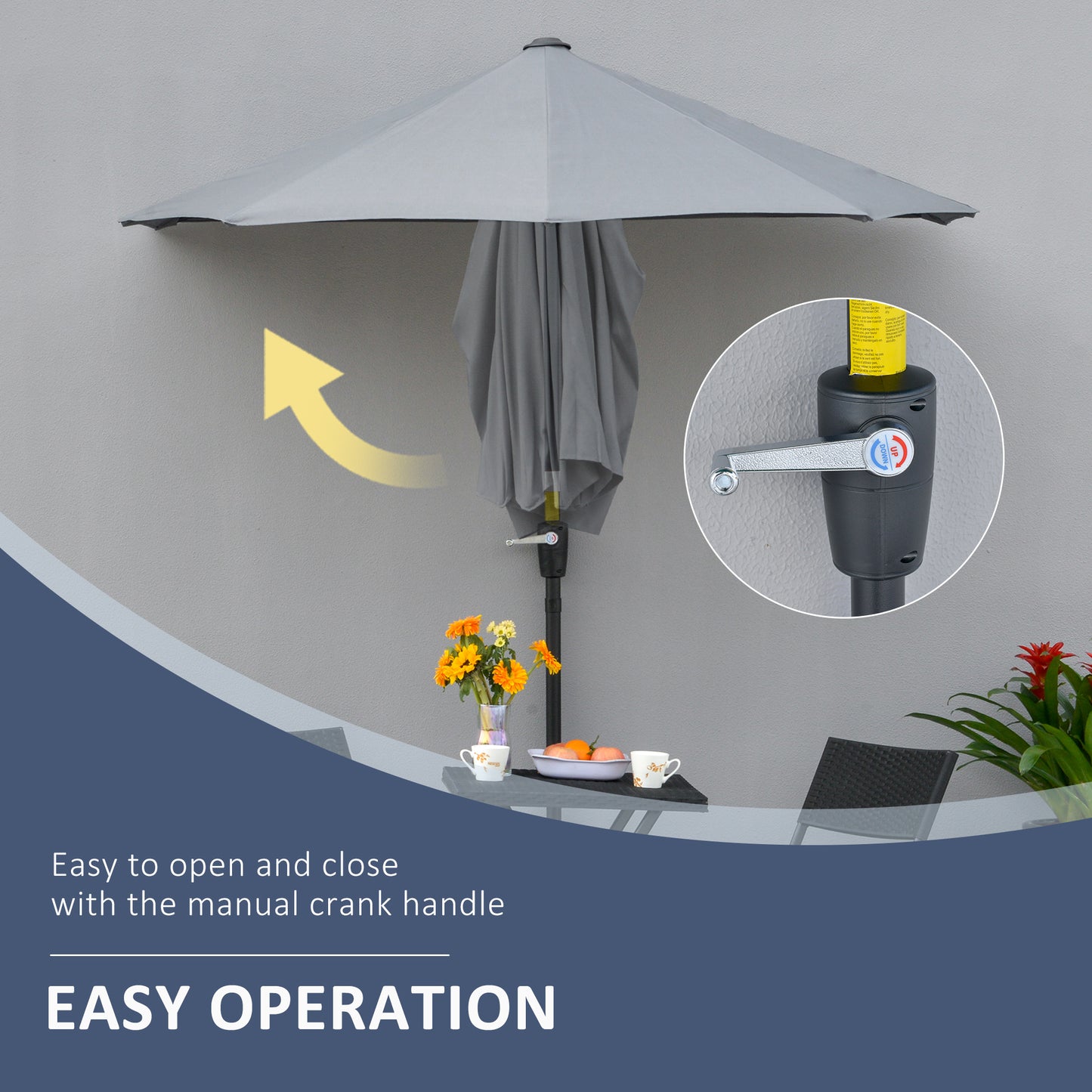 2m Half Parasol Market Umbrella Garden Balcony Parasol