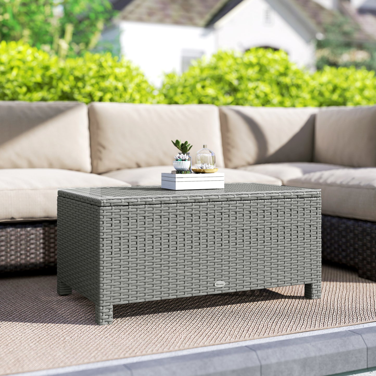 Rattan Garden Coffee Table with Glass Top